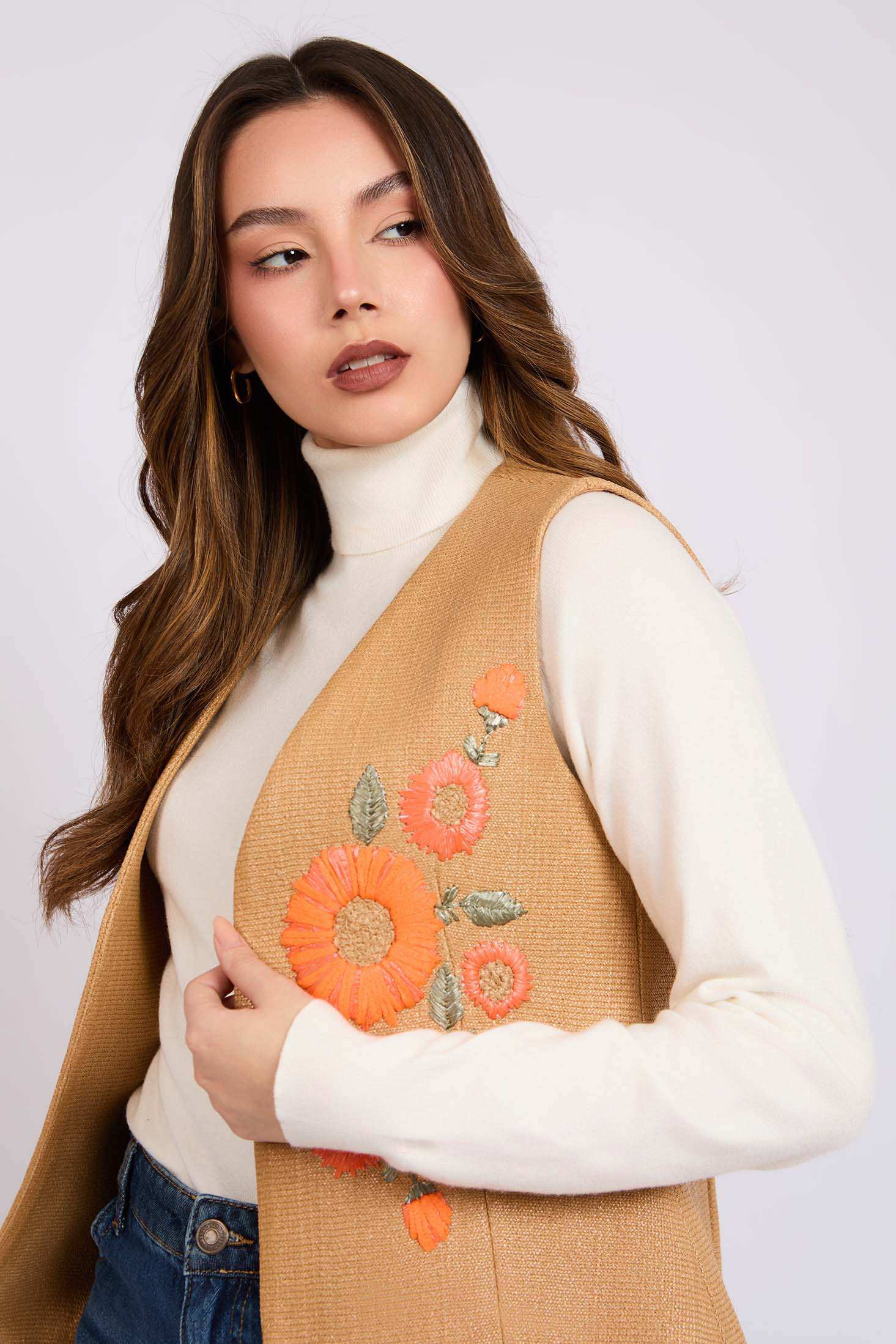 Women Regular Fit Vest Brown
