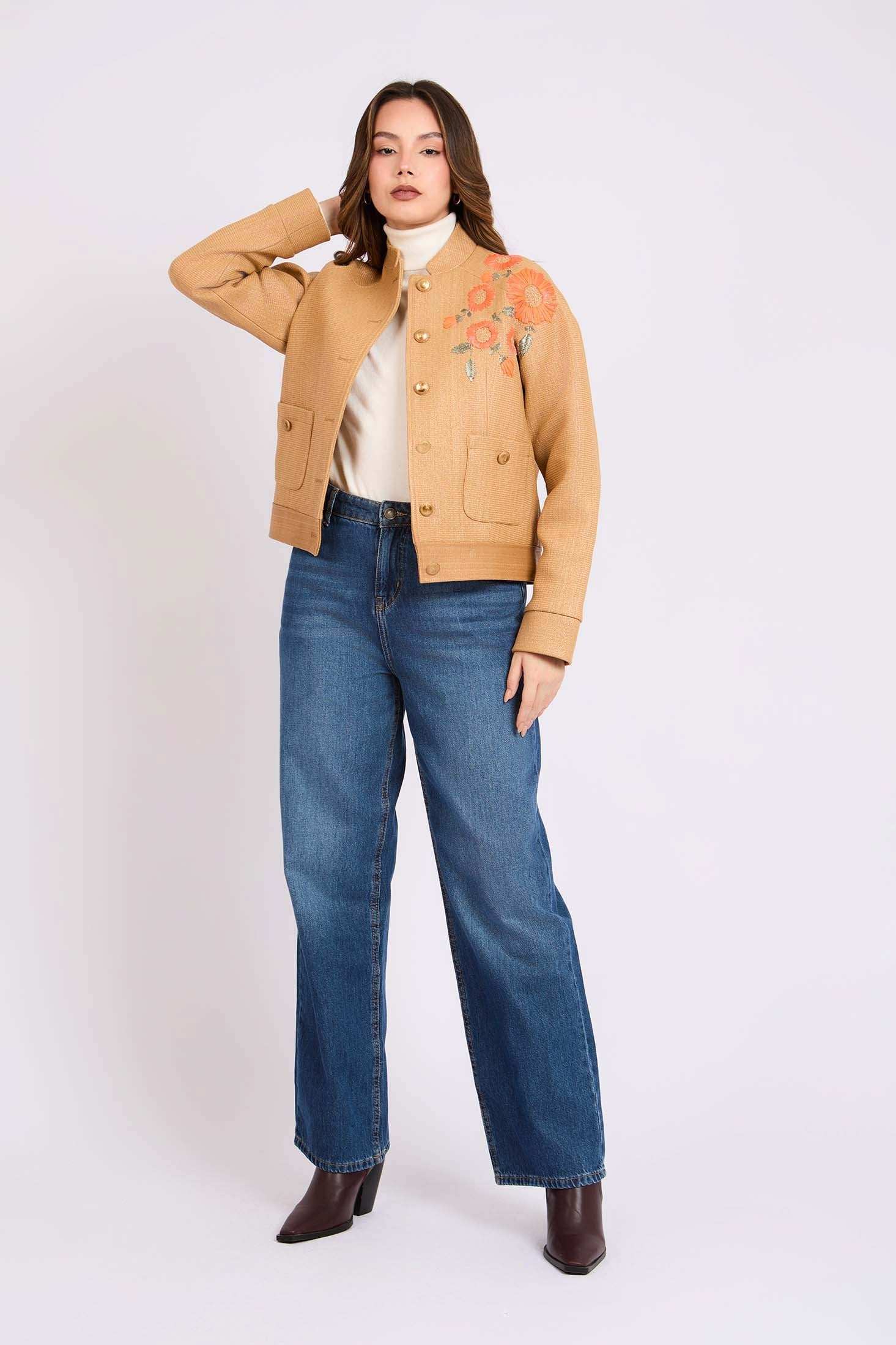 Women Regular Fit Jacket Brown