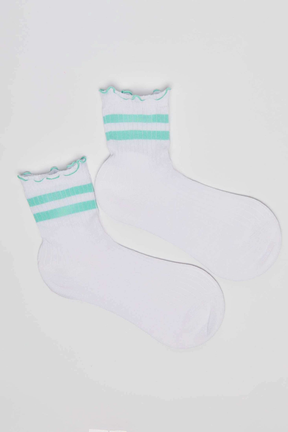 Ruffled Trim Striped Long Socks