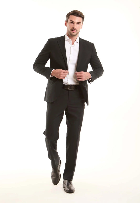 Black Tailored Wool-Blend Suit Jacket