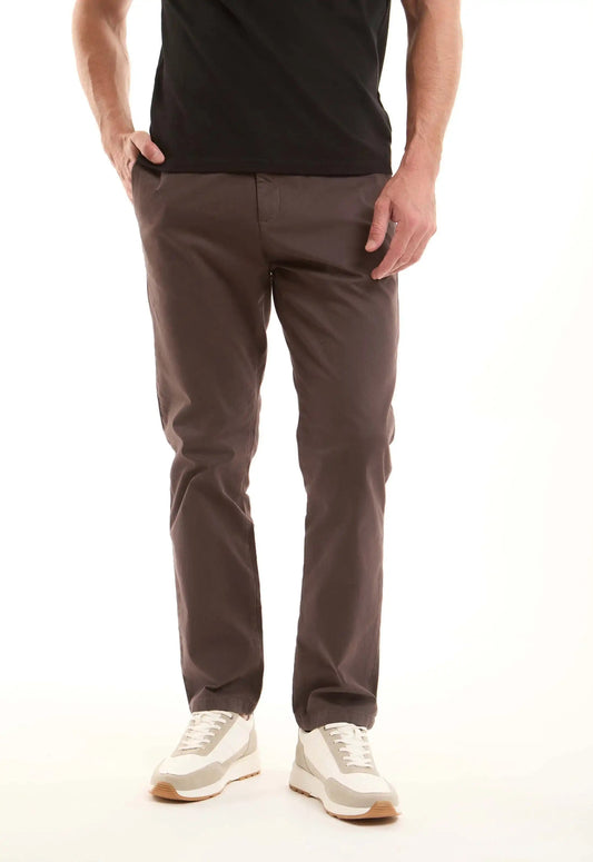 Brown Cotton Straight-Fit Casual Pants