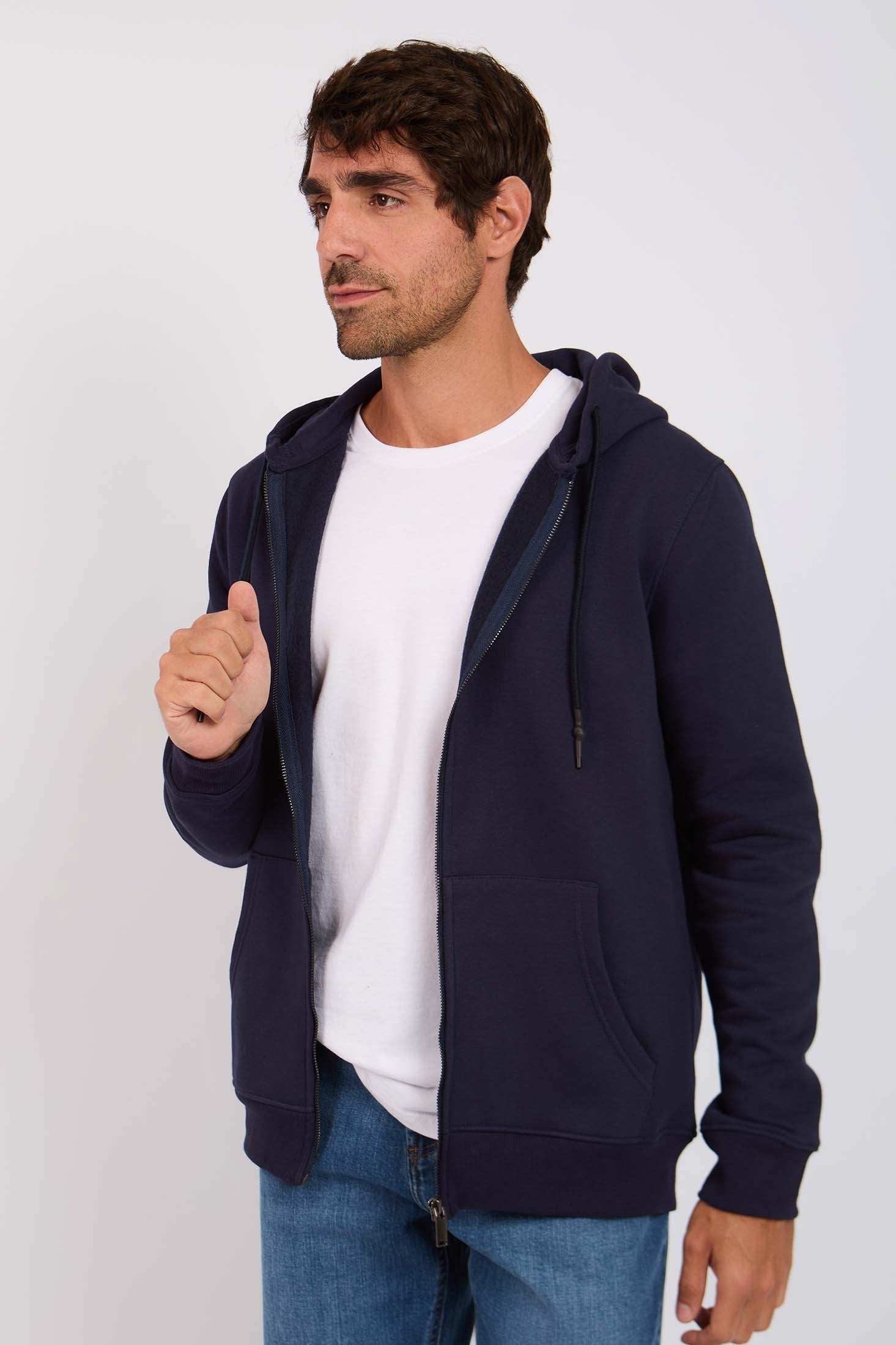 Men Regular Fit Sweat Jacket Navy