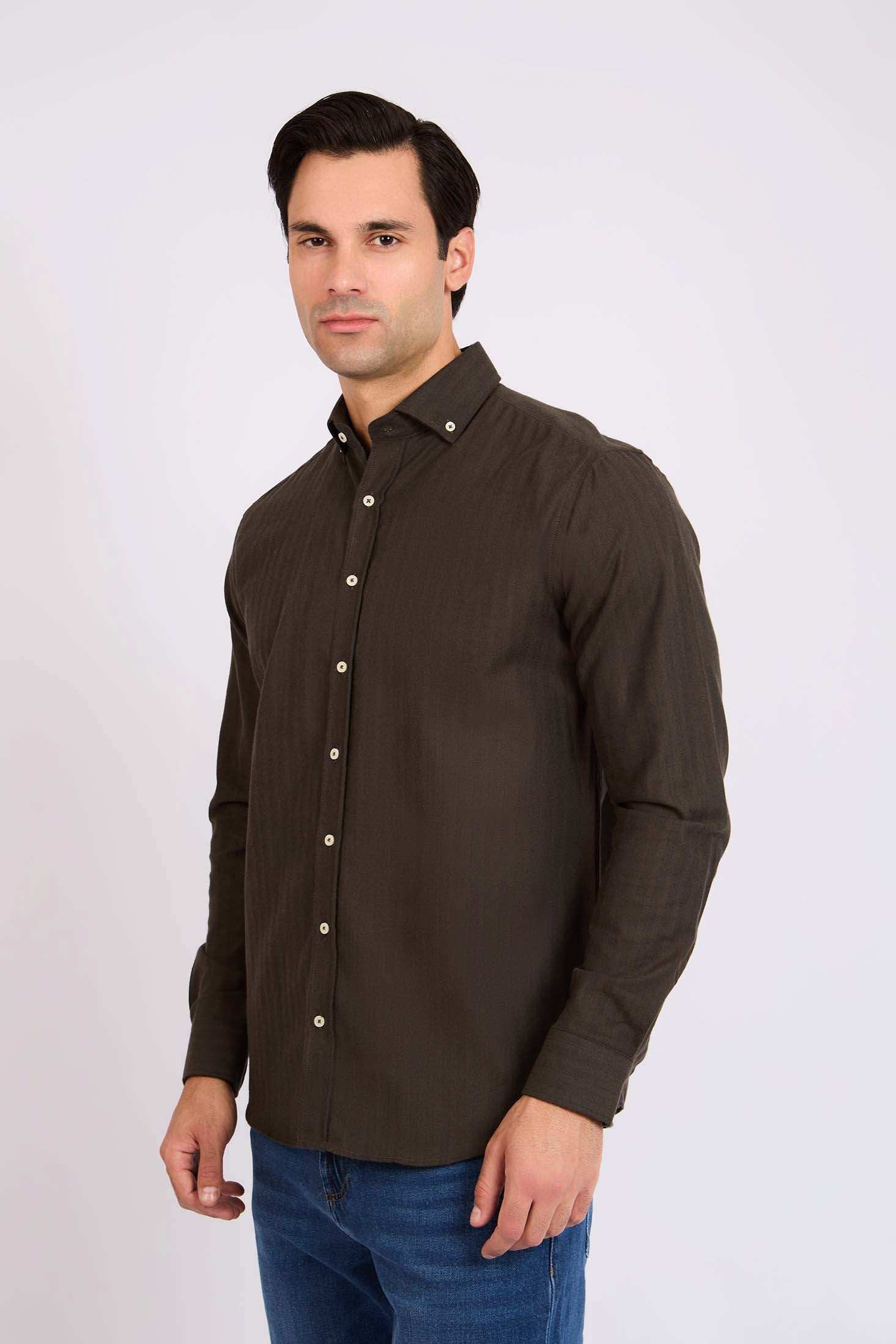 Men Regular Fit Shirt Brown