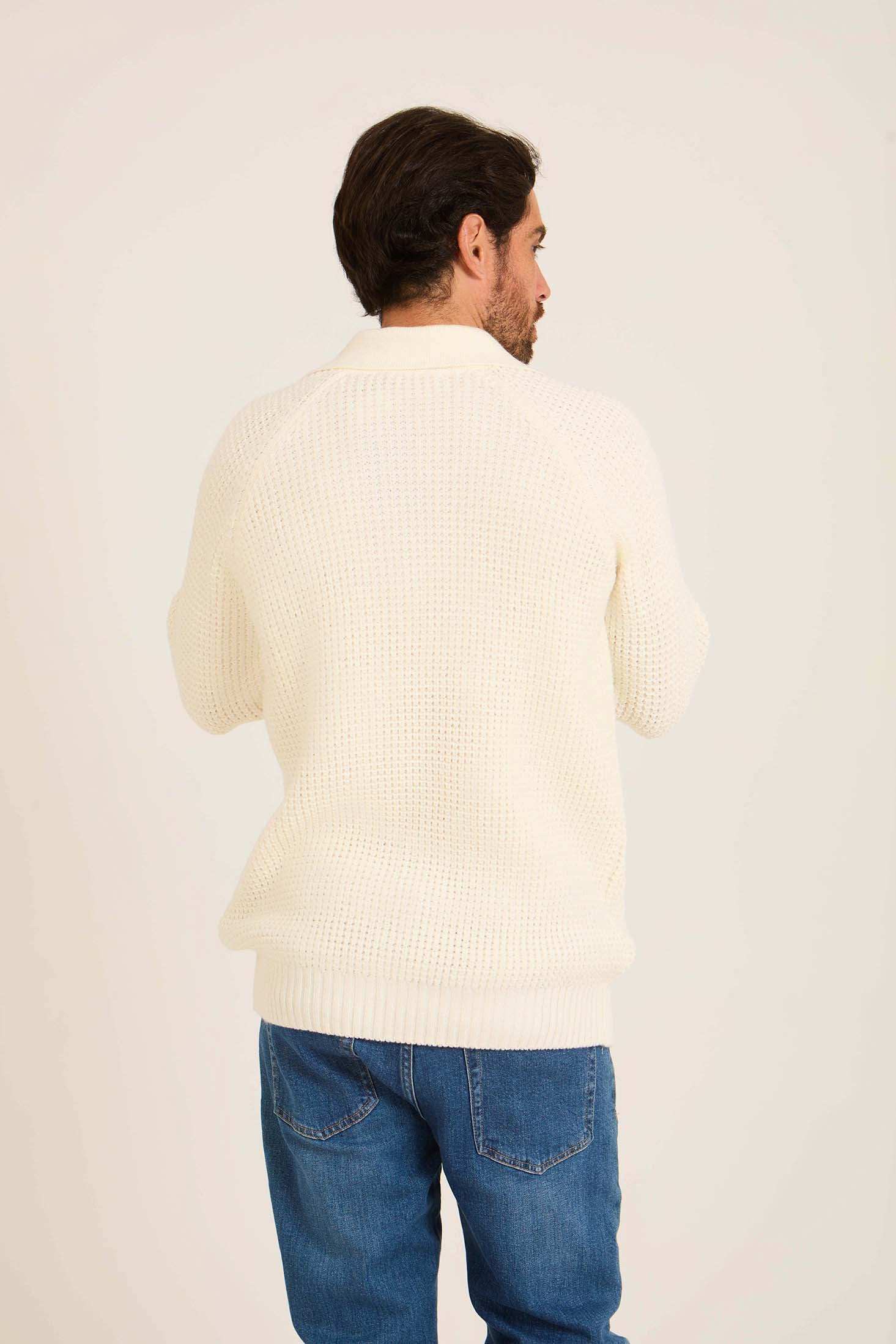 Men Mock Neck Pullover with Buttons Off White