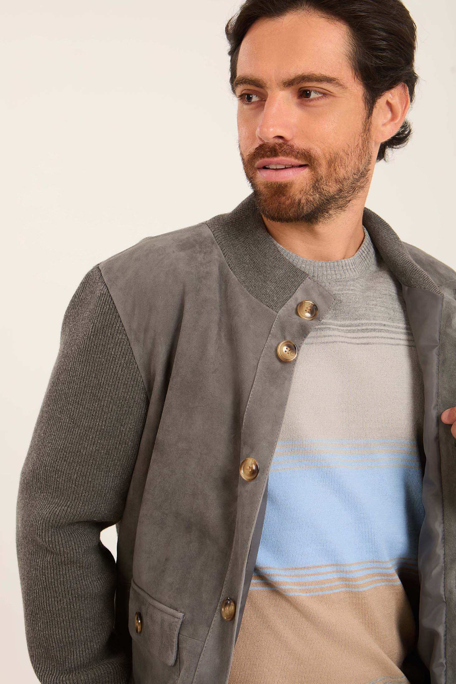 Men Suede Genuine Leather Jacket Grey
