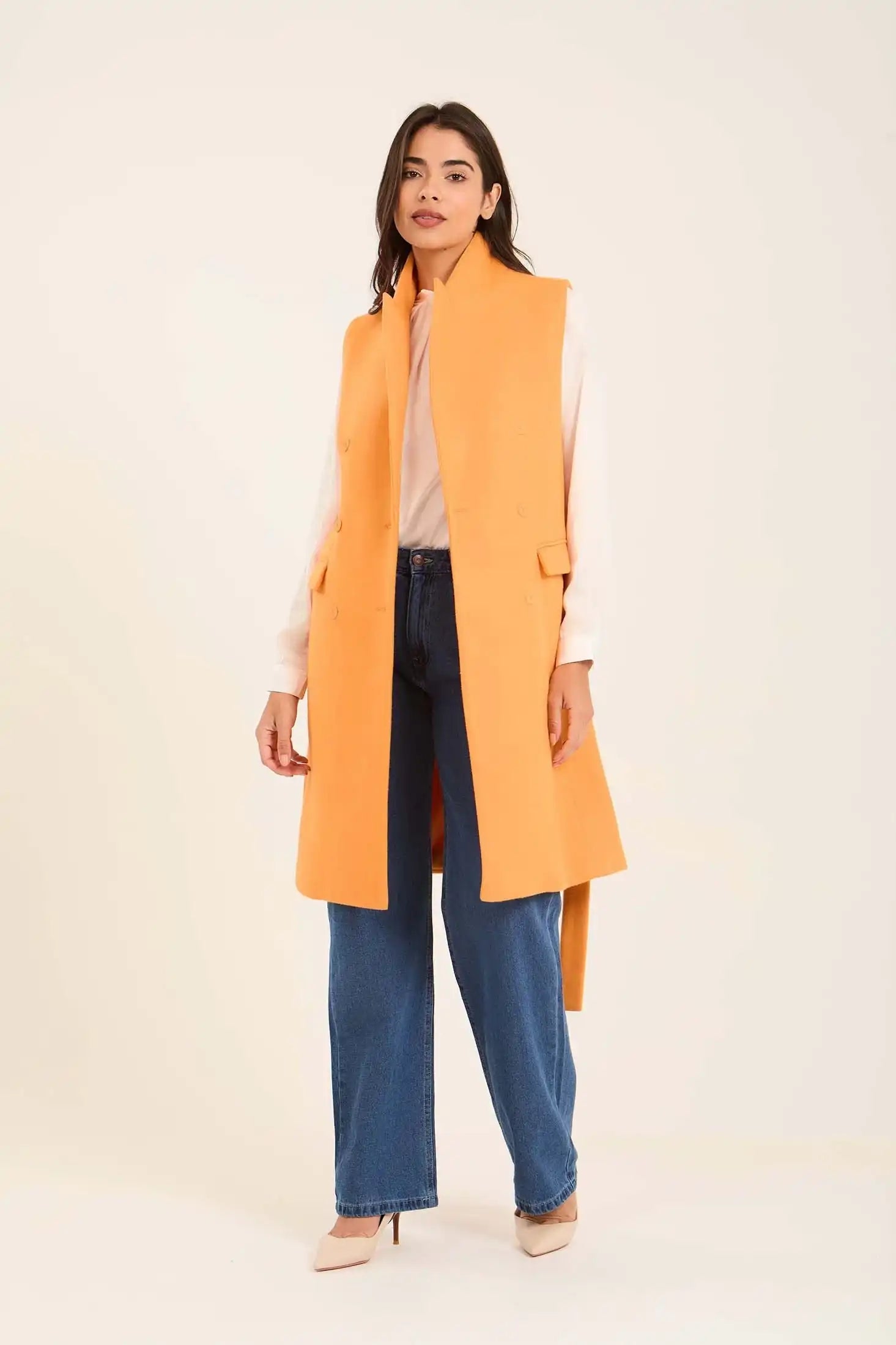 Women Long Double Breasted Vest Orange
