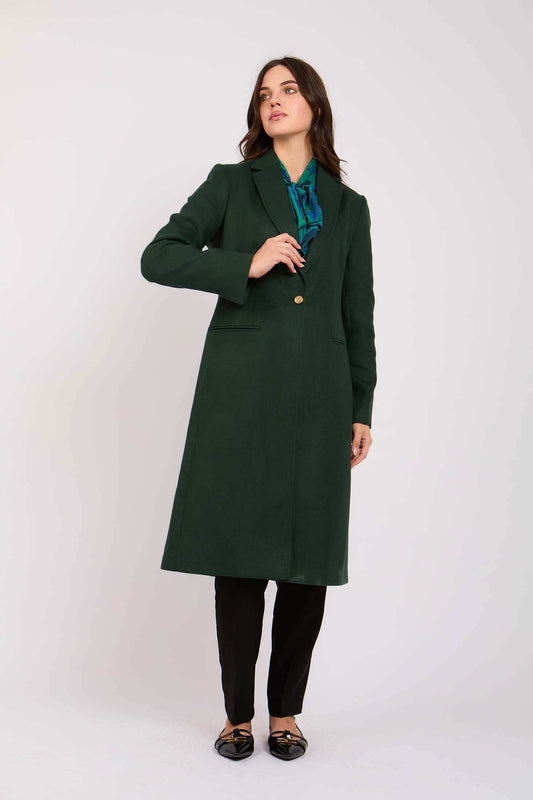 Women Regular Fit Coat Green