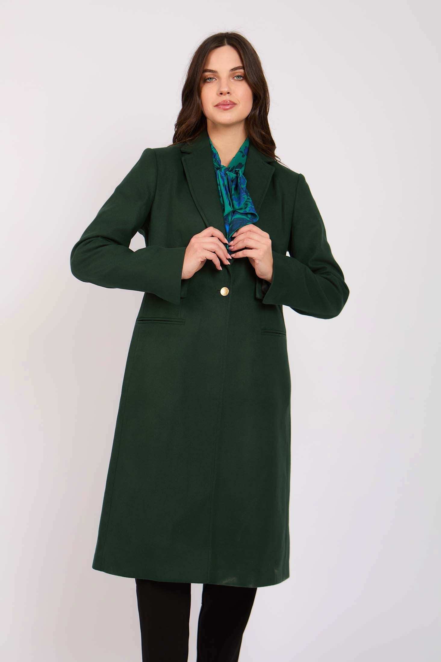 Women Regular Fit Coat Green