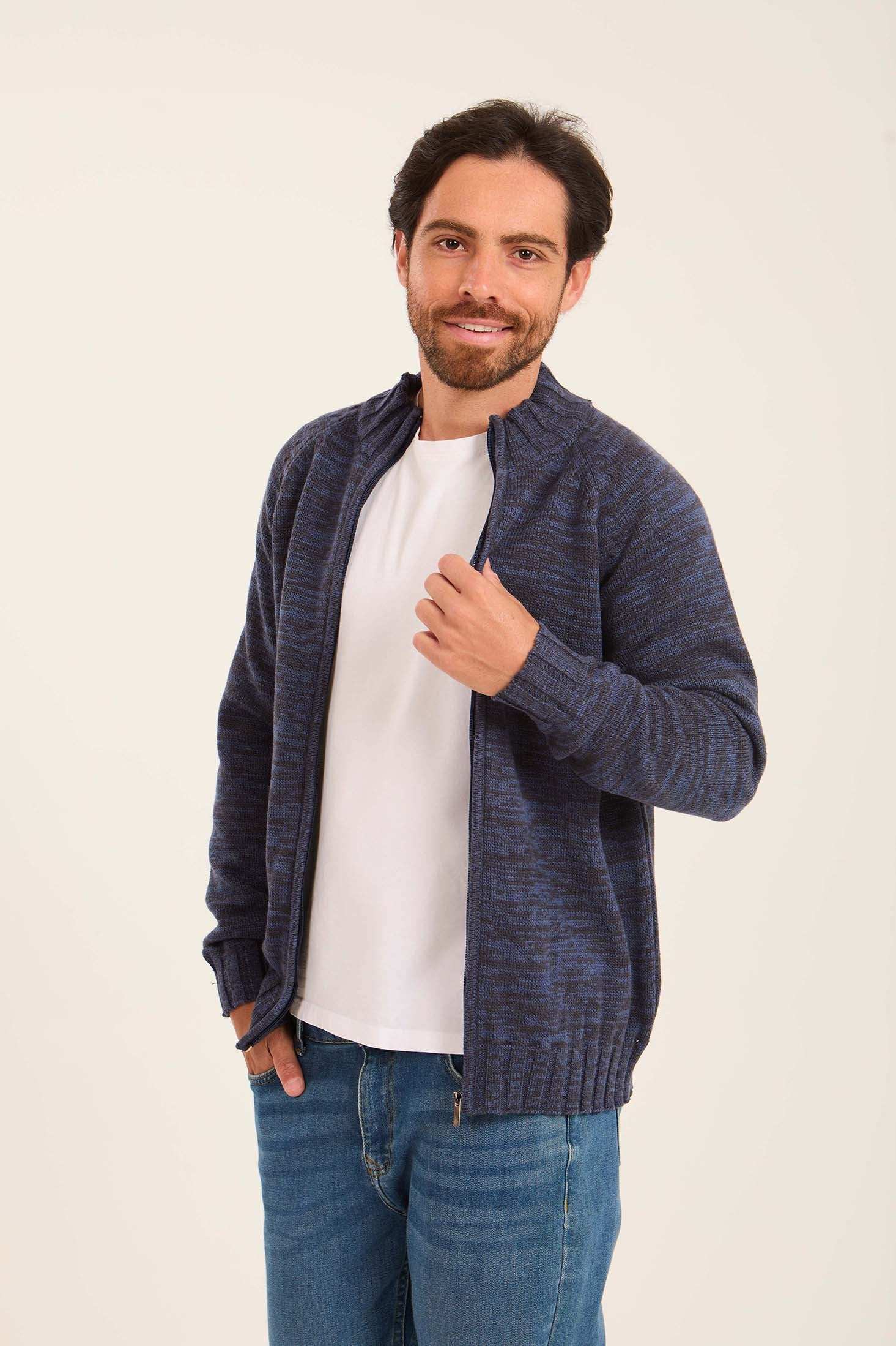 Men High Collar Cardigan Multicolor