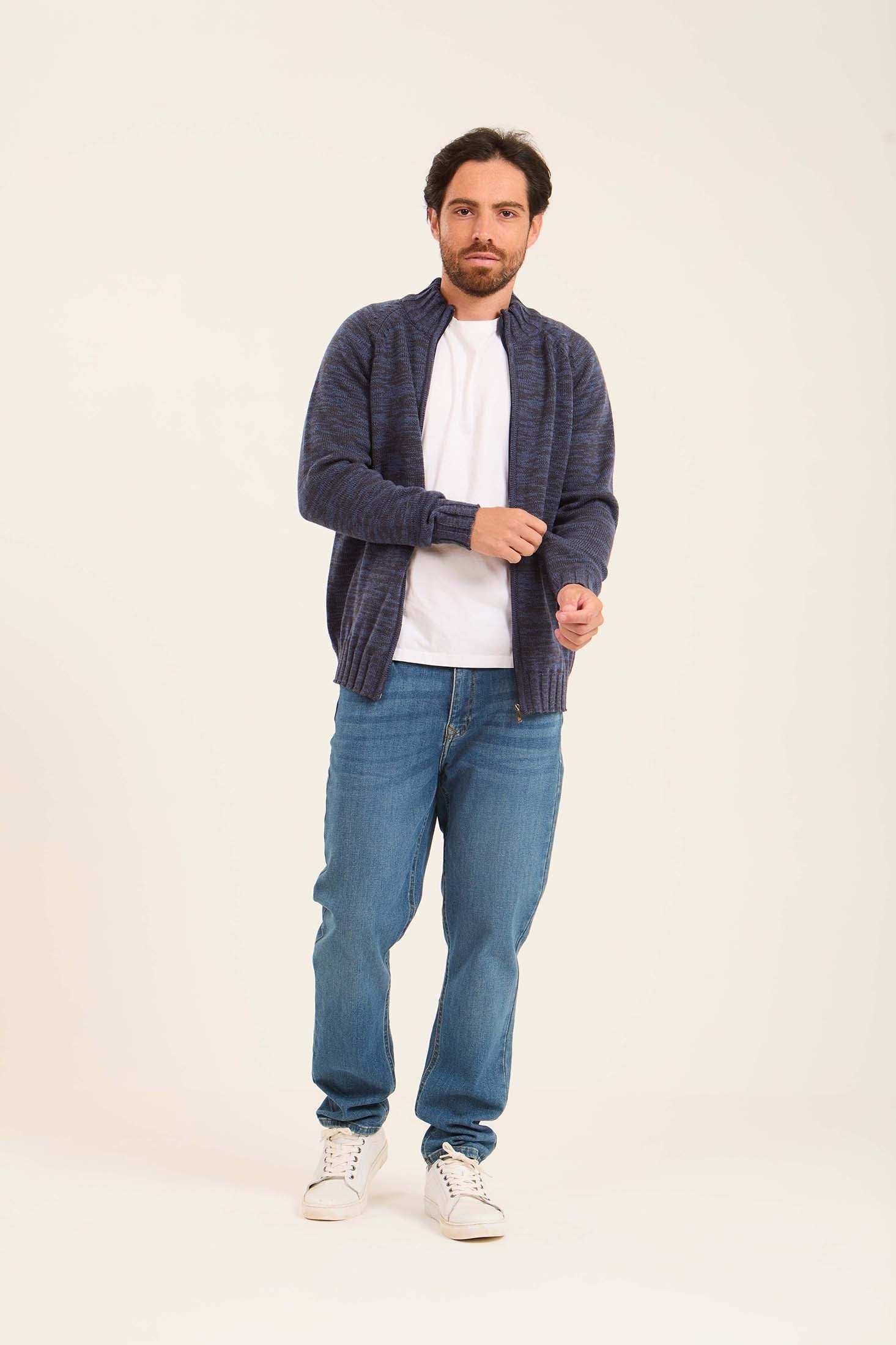 Men High Collar Cardigan Multicolor