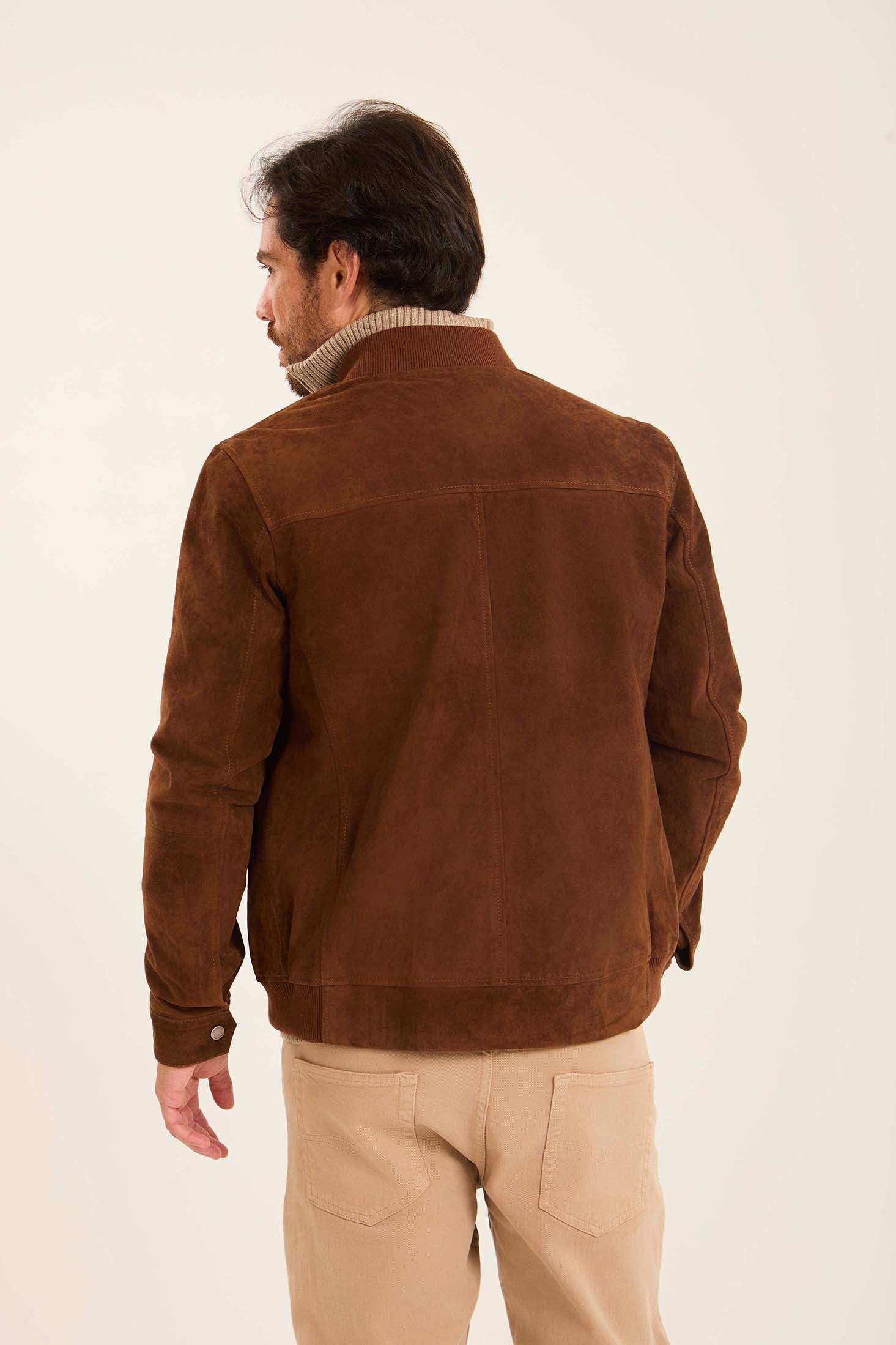 Men Suede Genuine Leather Jacket Brown