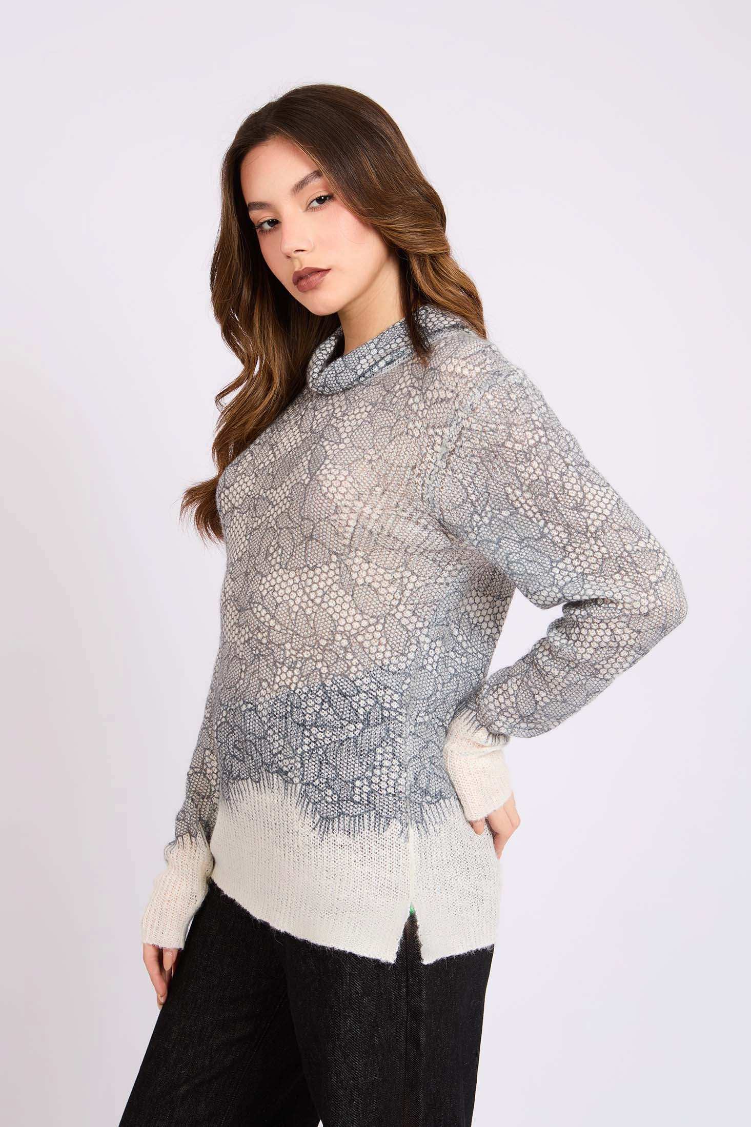 Women Regular Fit Pullover Grey/Off White