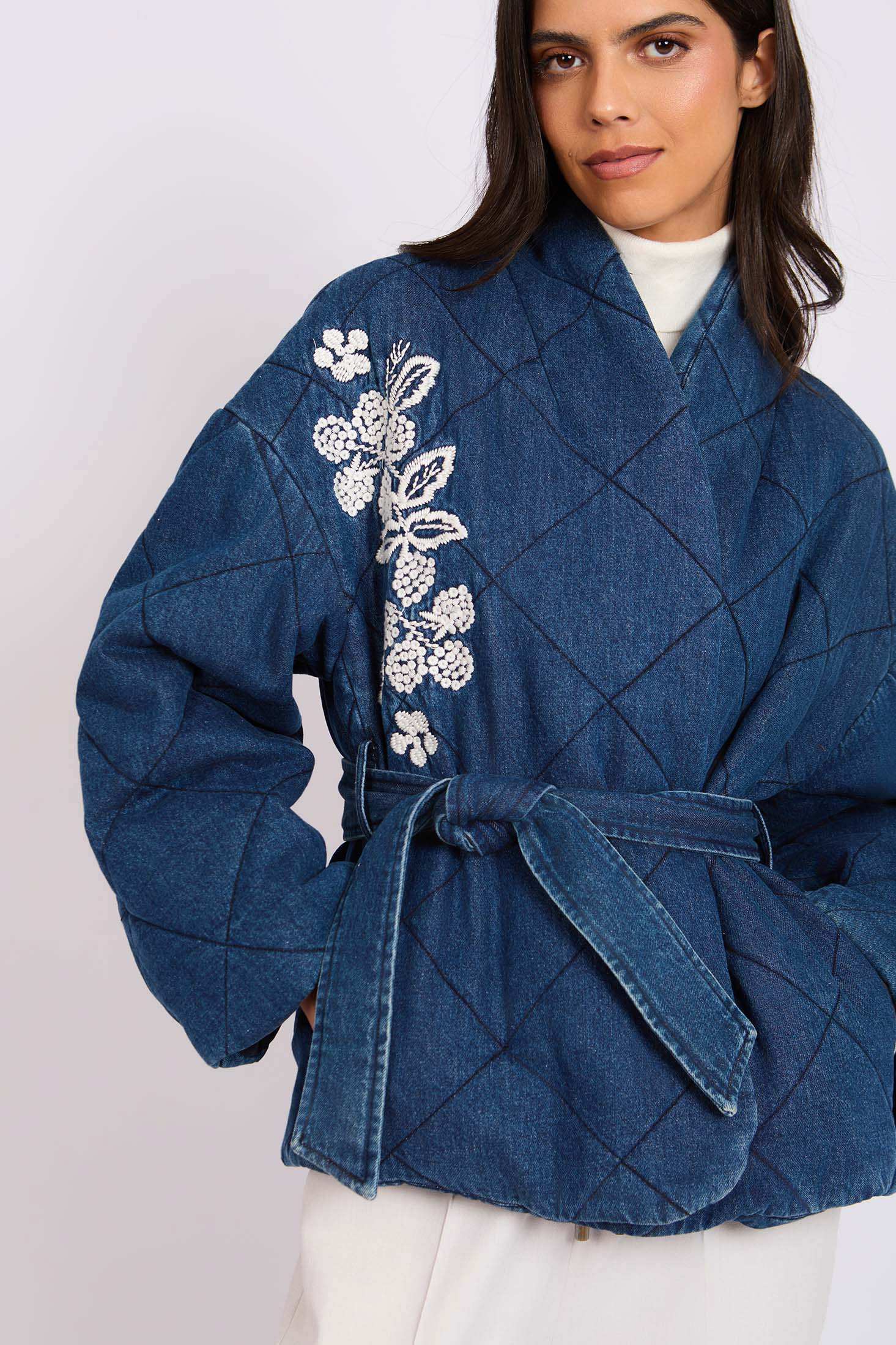 Women Regular Fit Kimono Dark Blue