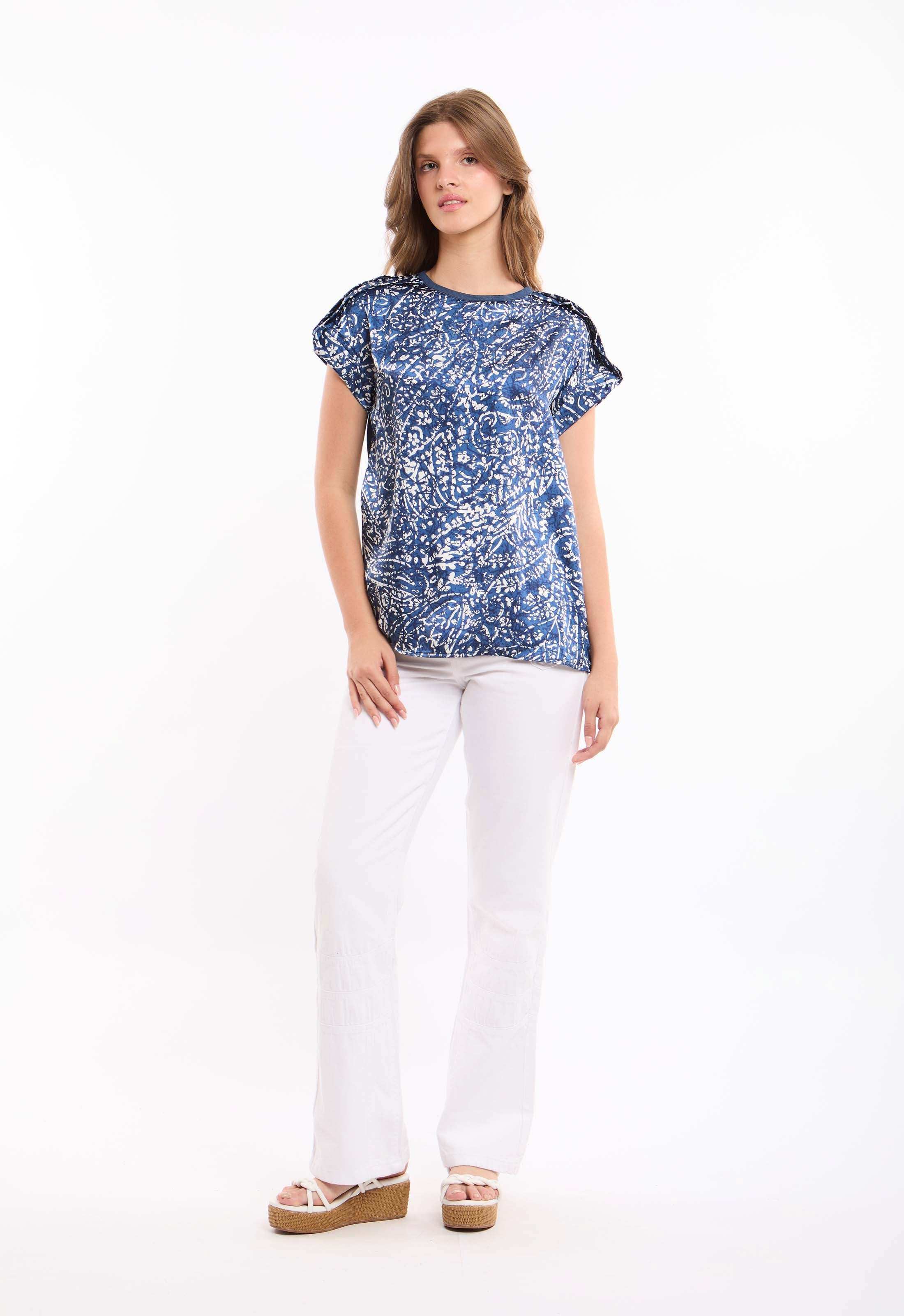 Patterned Short Sleeves Lyocell Top