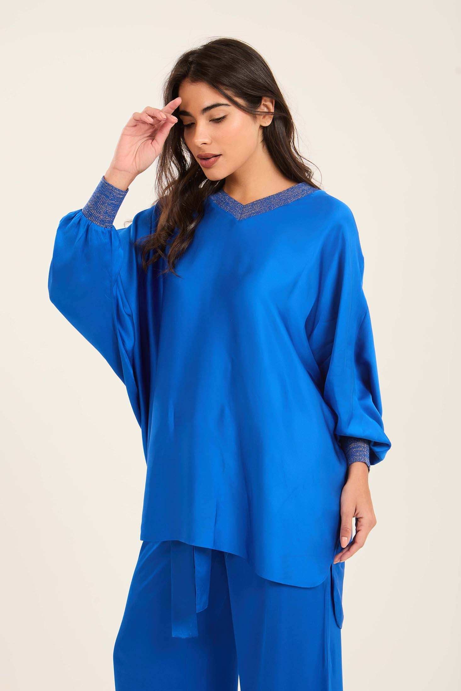 Colorful Ribbed V-Neck Tunic