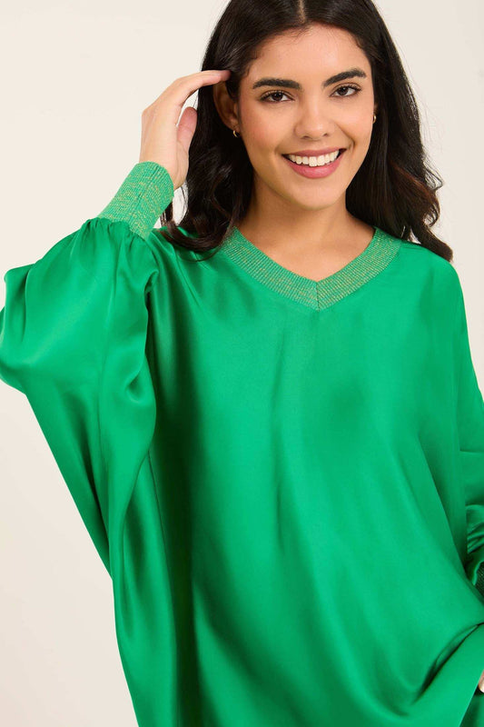 Colorful Ribbed V-Neck Tunic