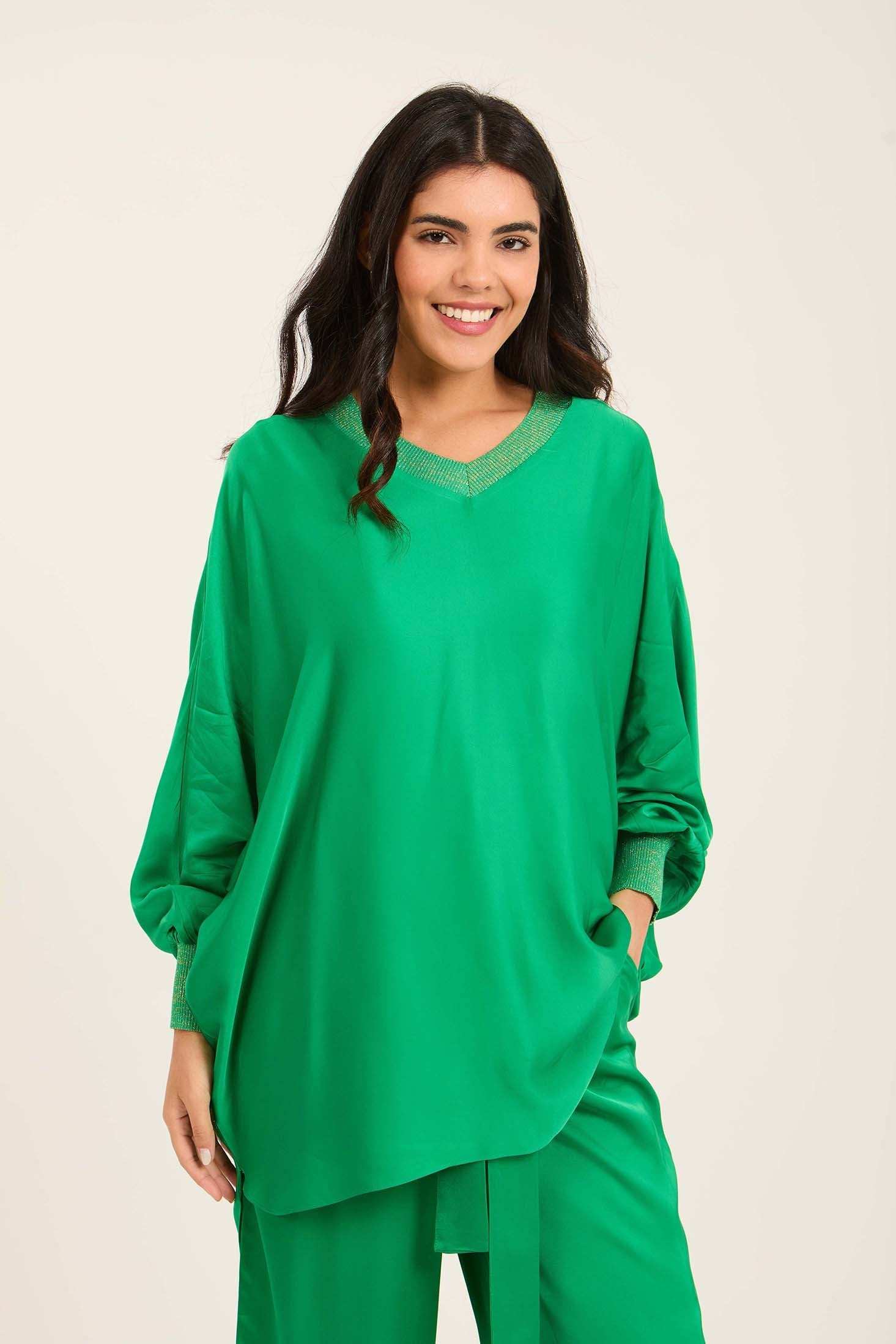 Colorful Ribbed V-Neck Tunic