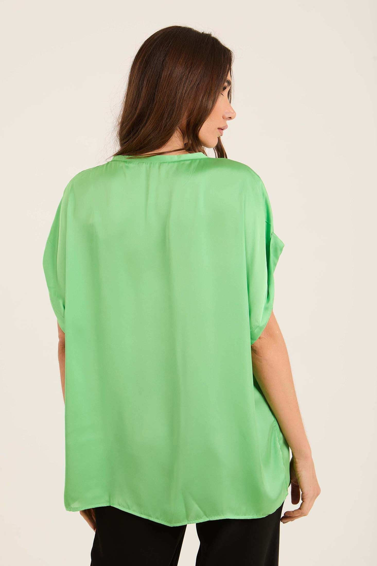 Roll-Up Short Sleeves Satin Top
