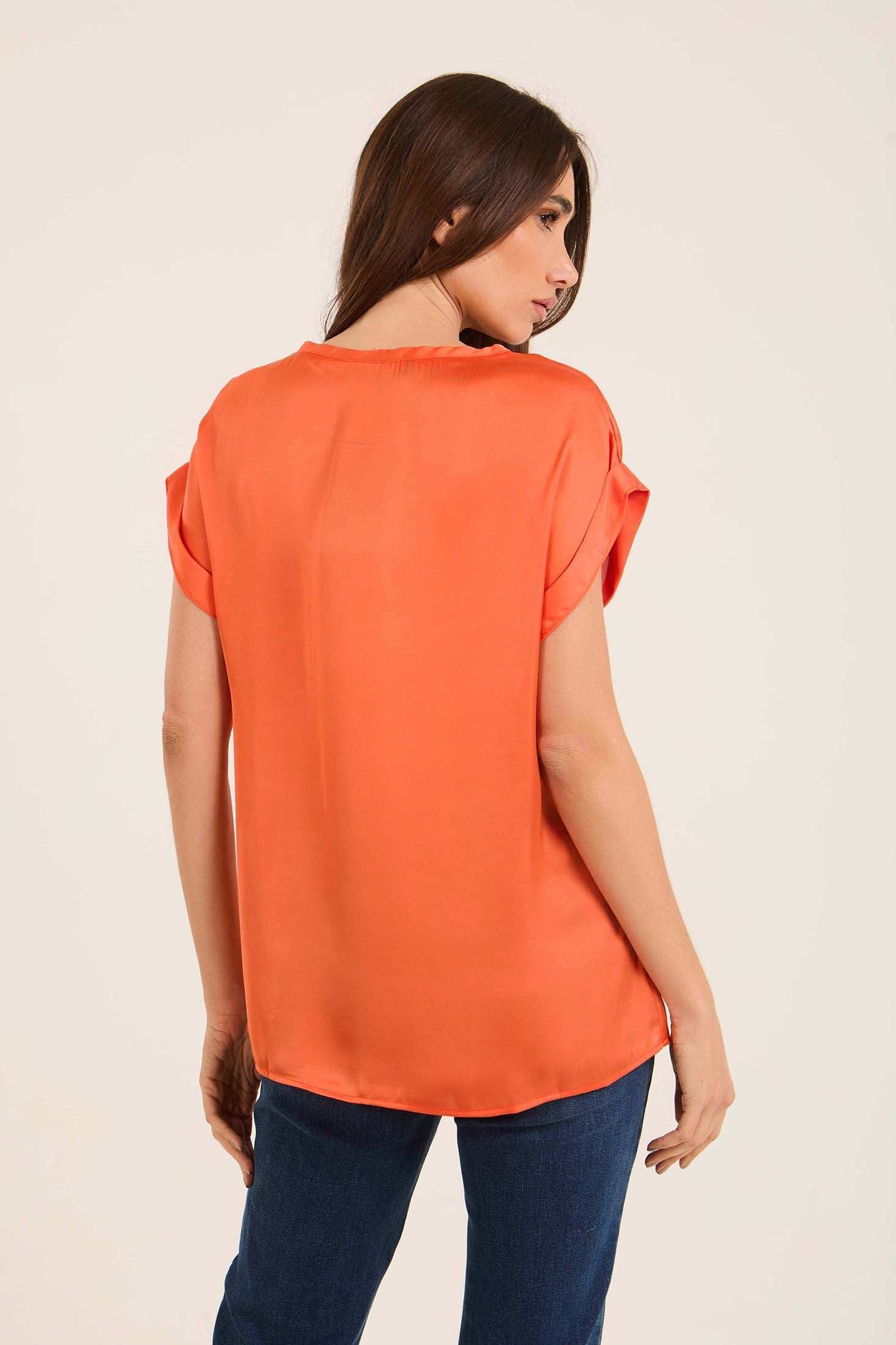 Roll-Up Short Sleeves Satin Top