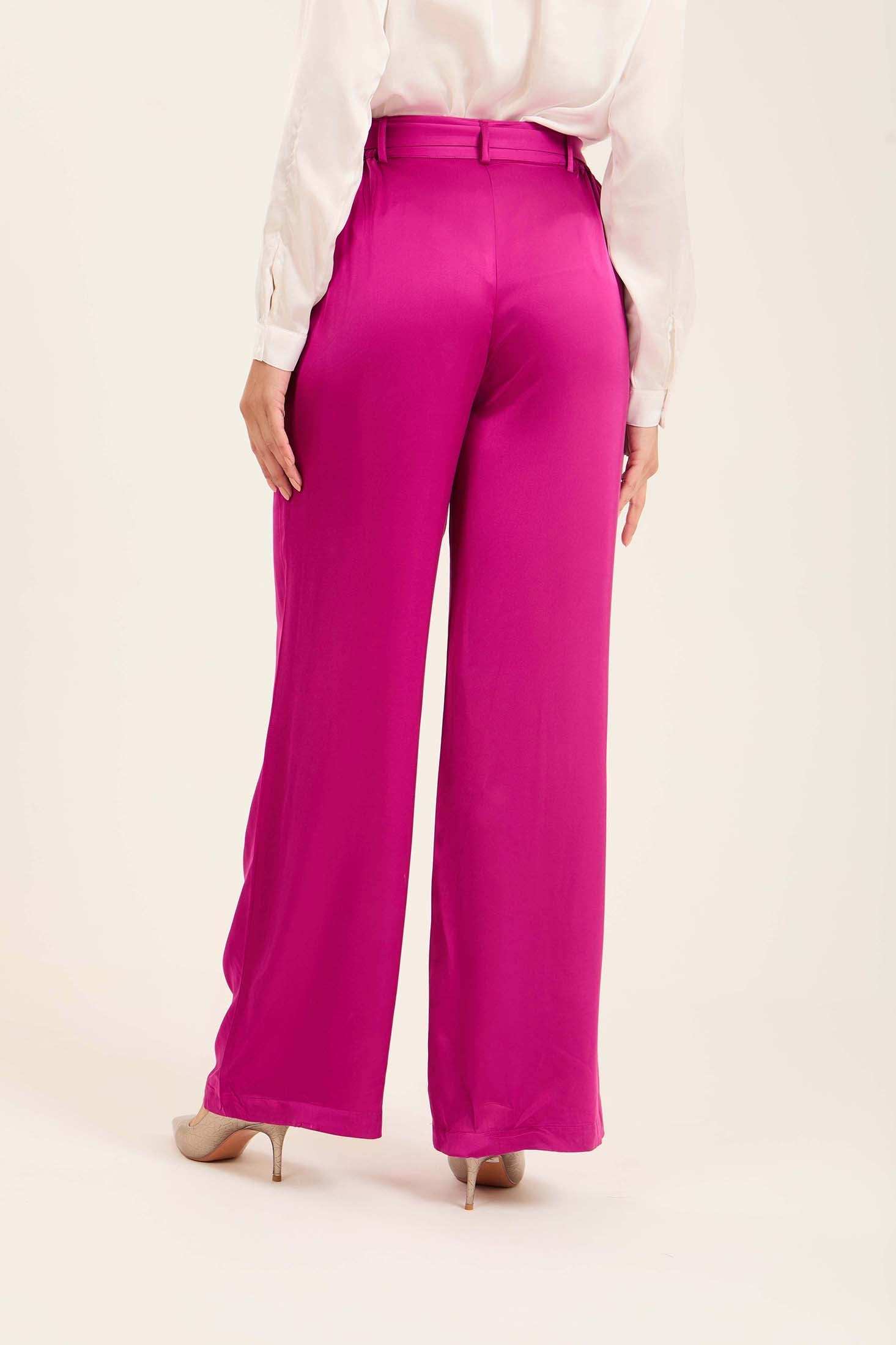 Satin Wide-Leg Pants with Waist Tie