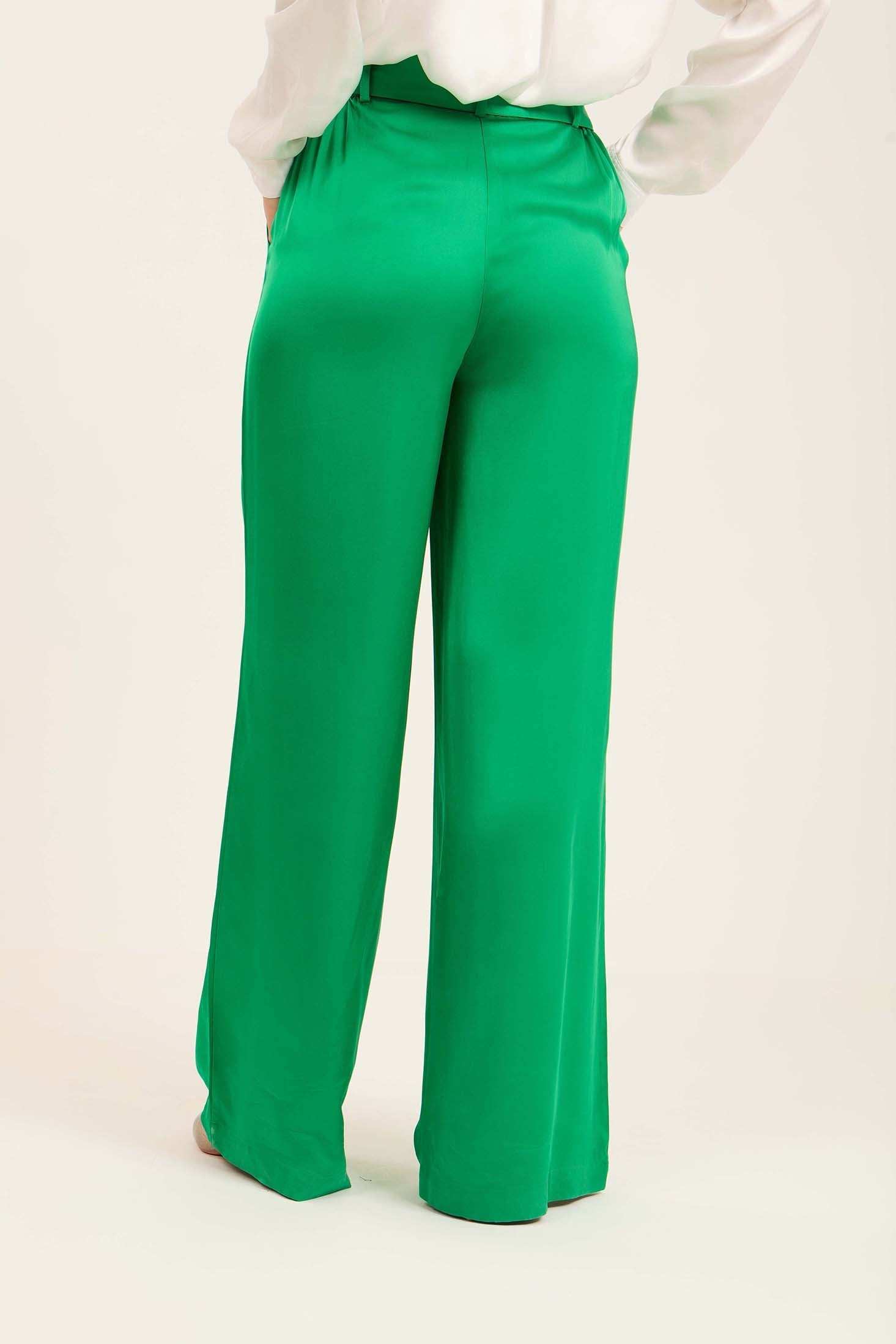 Satin Wide-Leg Pants with Waist Tie
