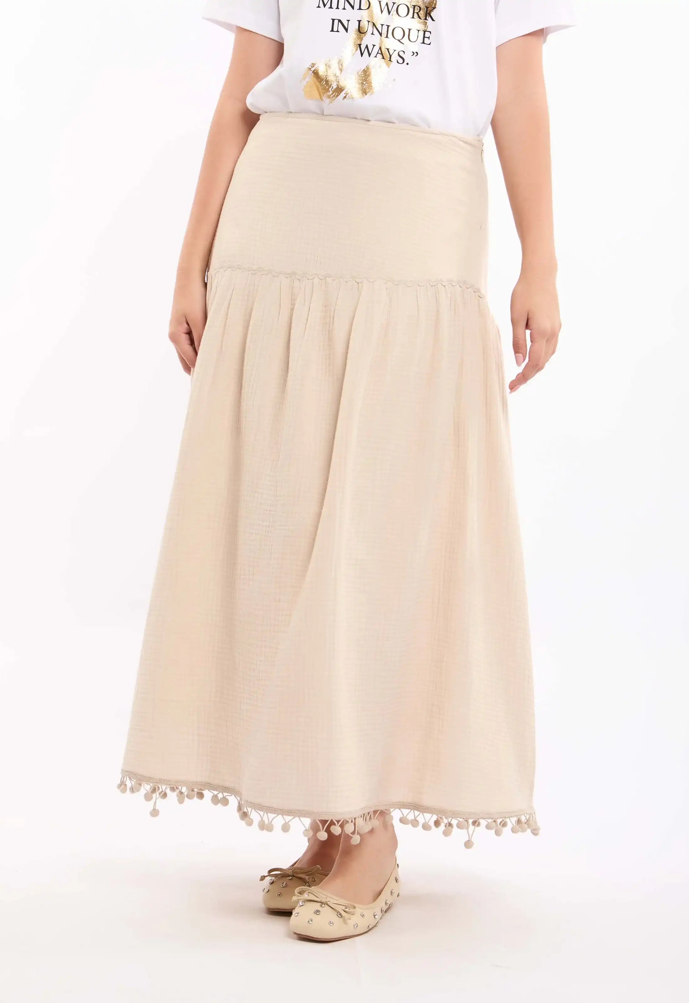 Textured Casual Skirt with Boom Boom Trim