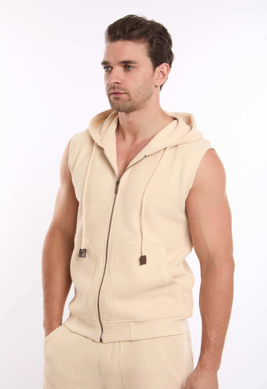 Hooded Neck with Drawstring Textured Vest