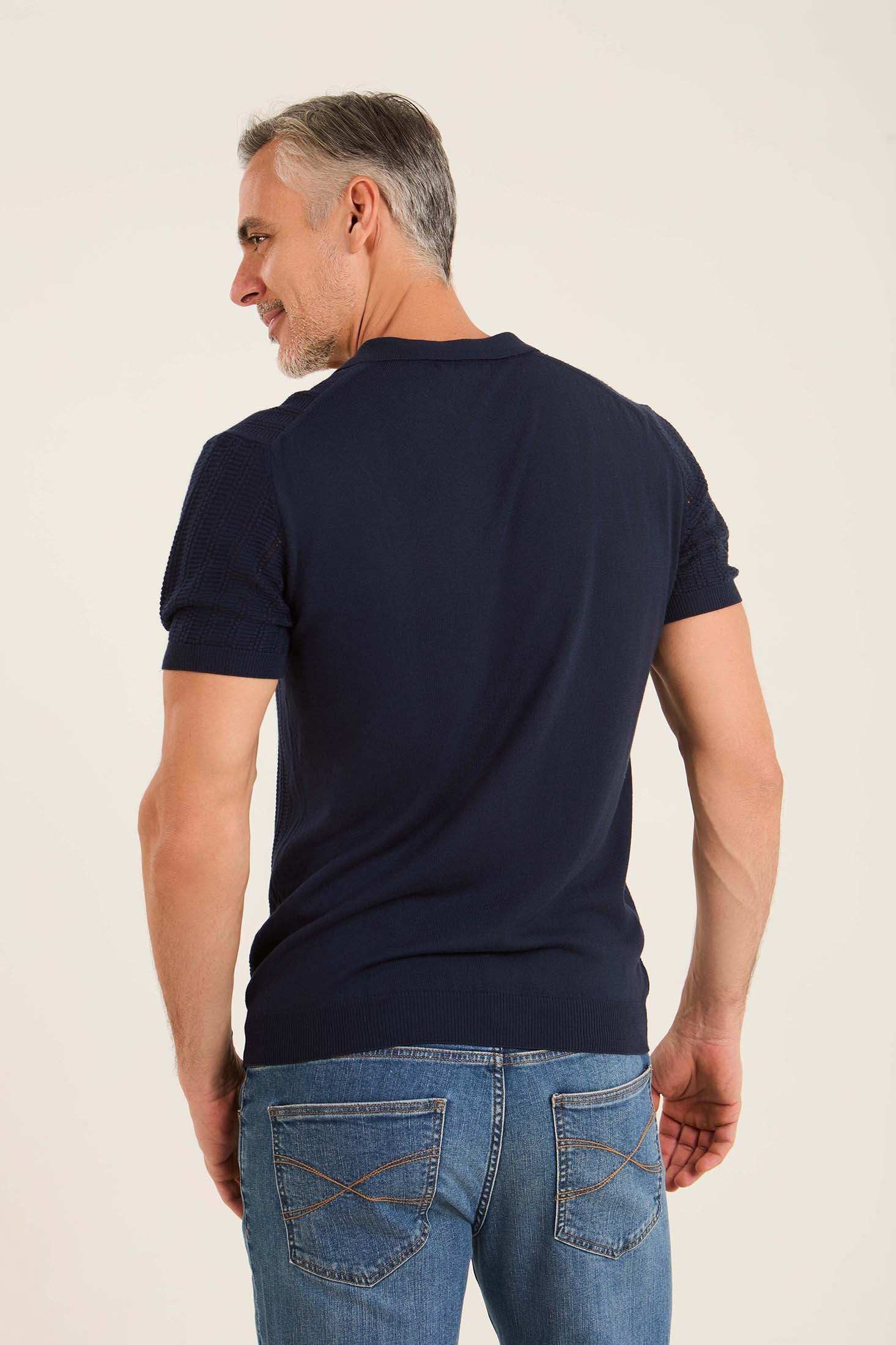 Perforated Striped Slip On Polo Shirt