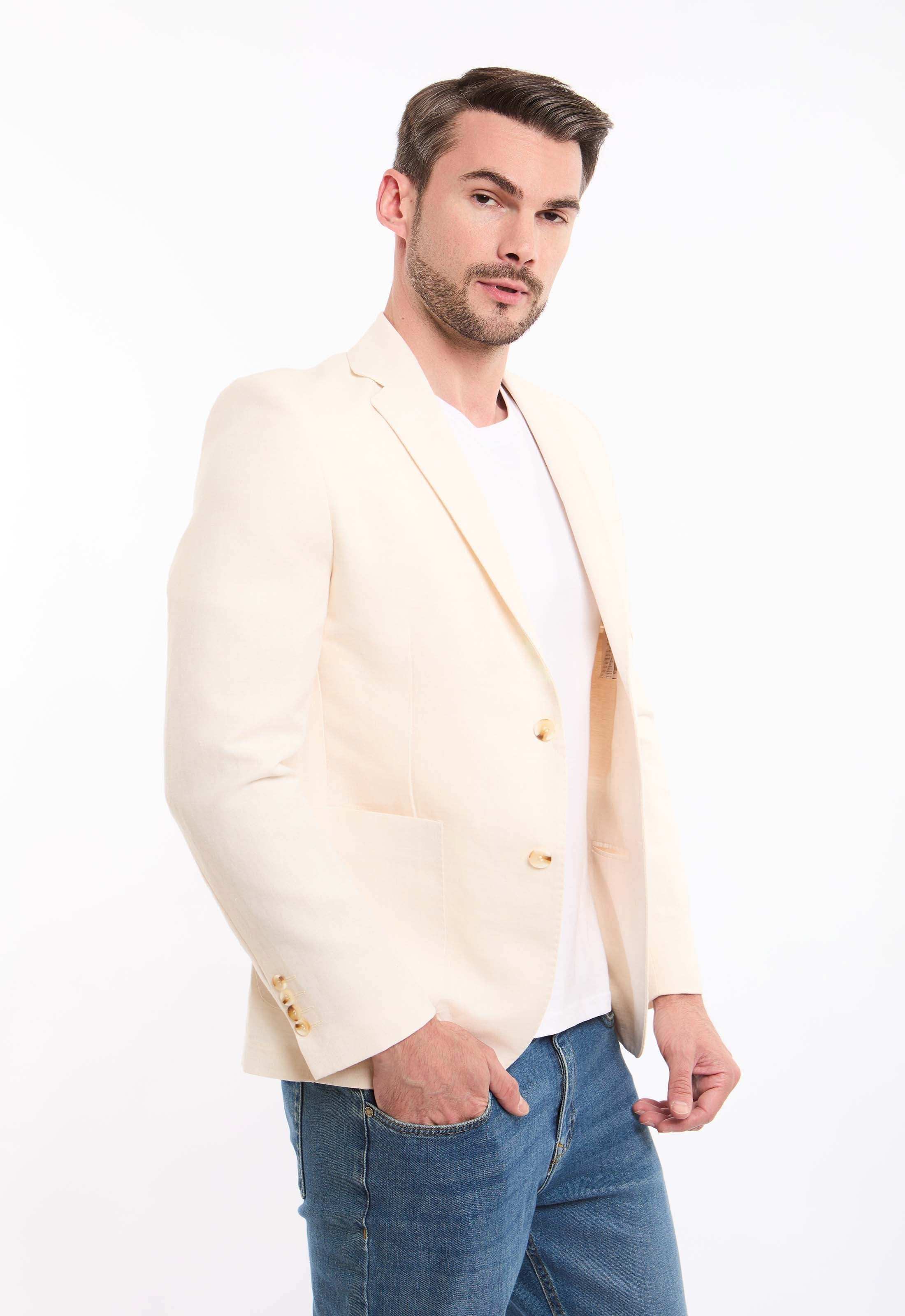 Linen-Cotton Cropped Tailored Blazer