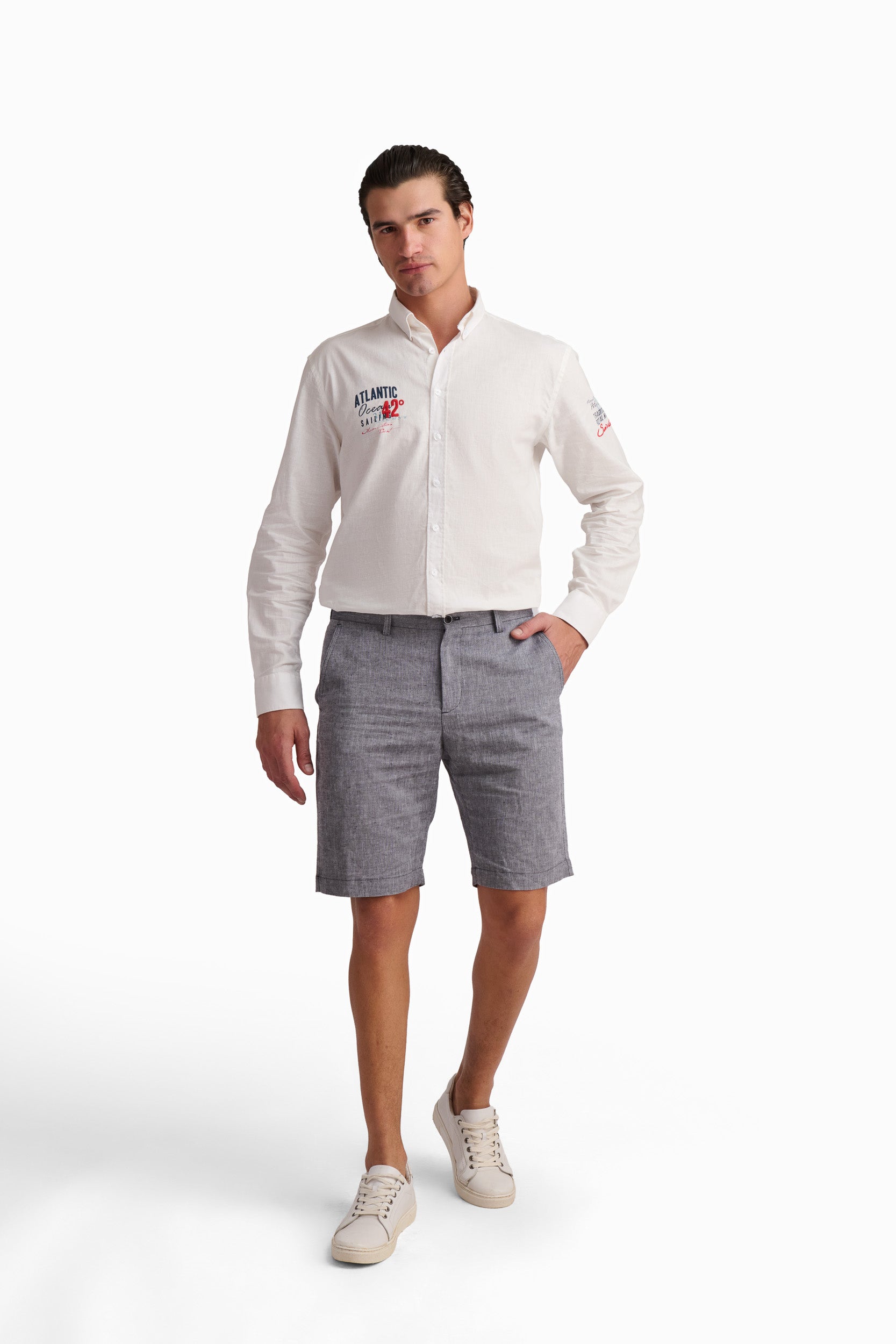 Grey Linen-Cotton Shorts