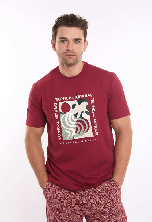 Short Sleeves Tee & Patterned Pants Pajama Set