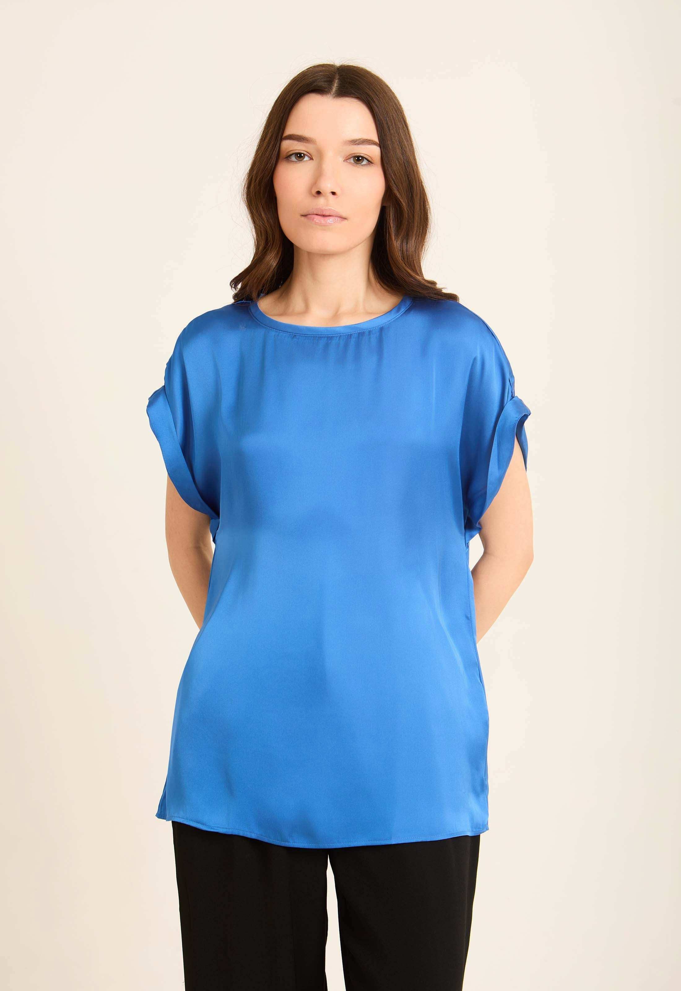 Roll-Up Short Sleeves Satin Top