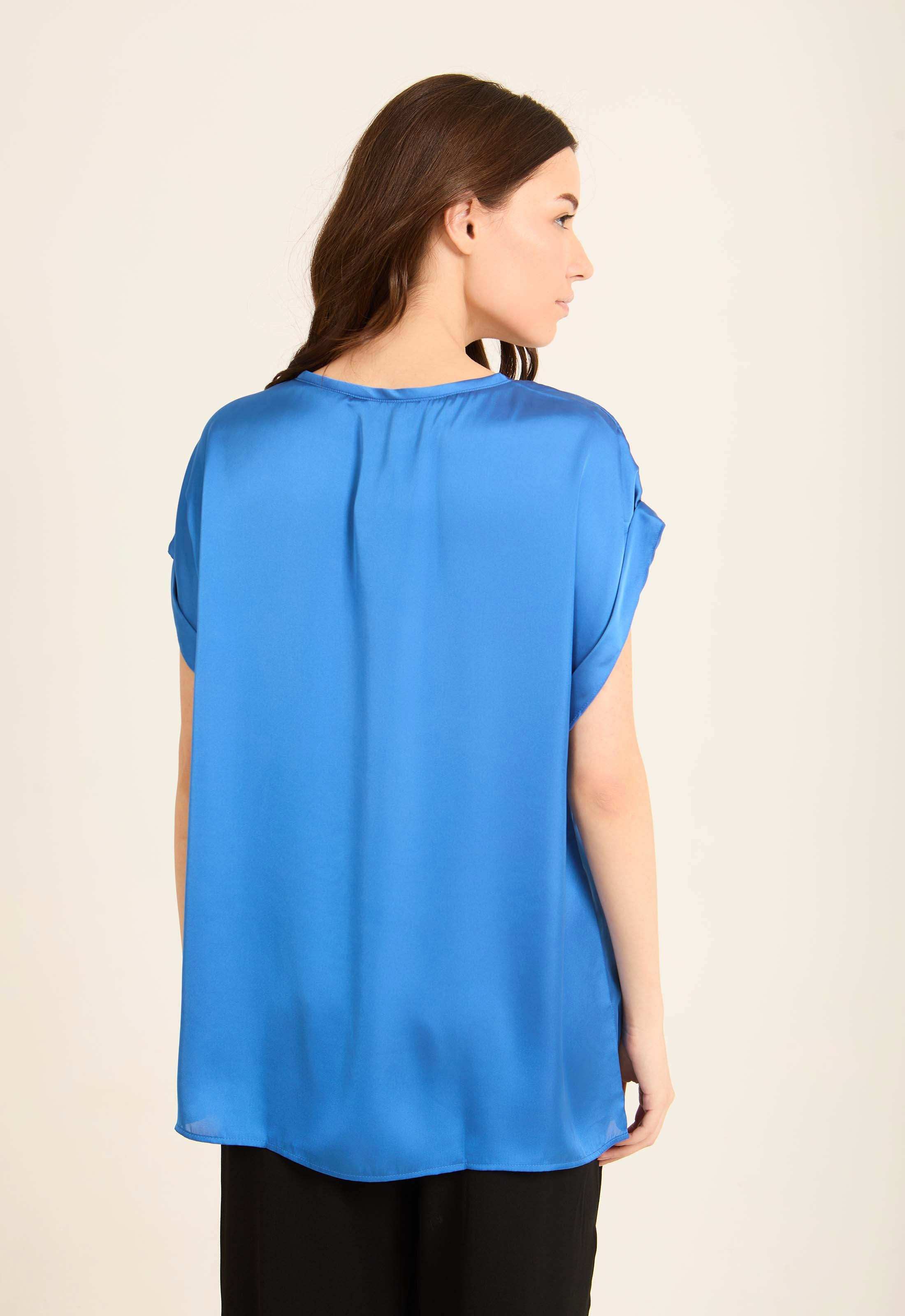 Roll-Up Short Sleeves Satin Top