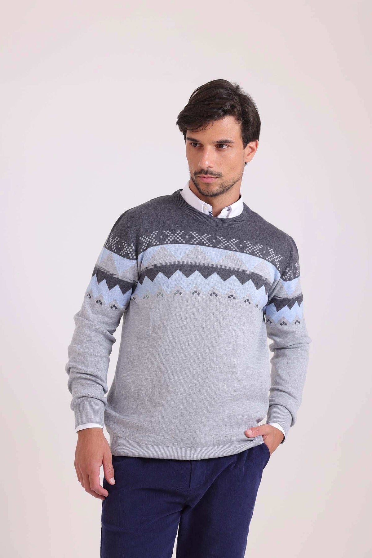 Geometric Pattern Crew Neck Elegant Pullover