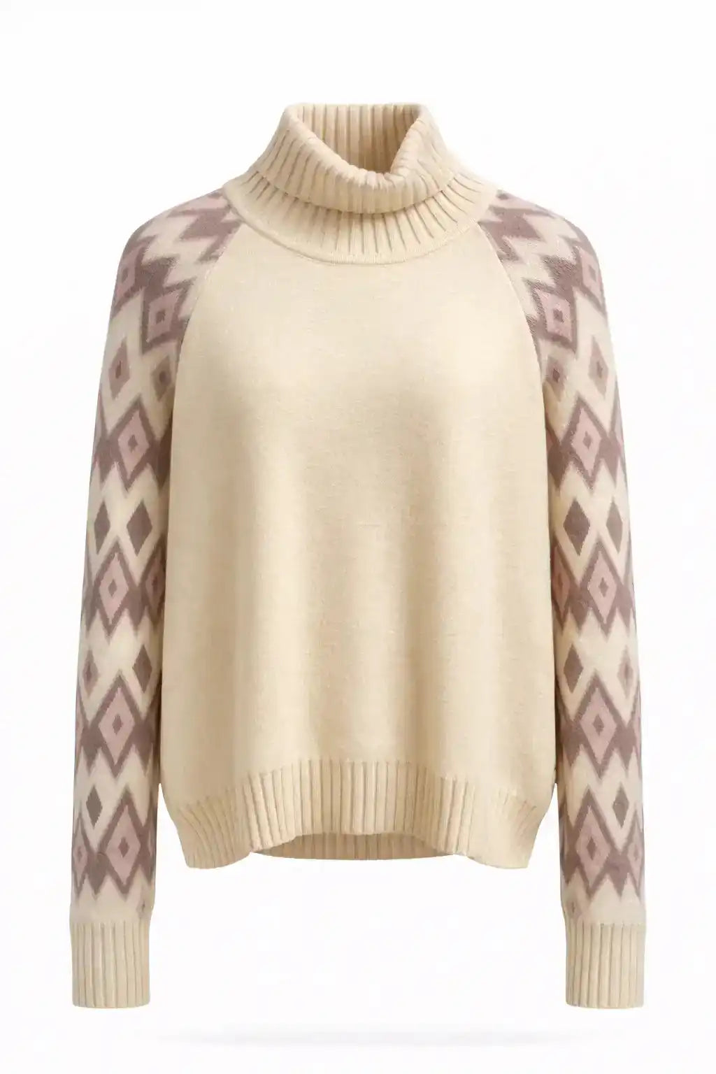 Cream Geometric Sleeve Turtleneck Knit