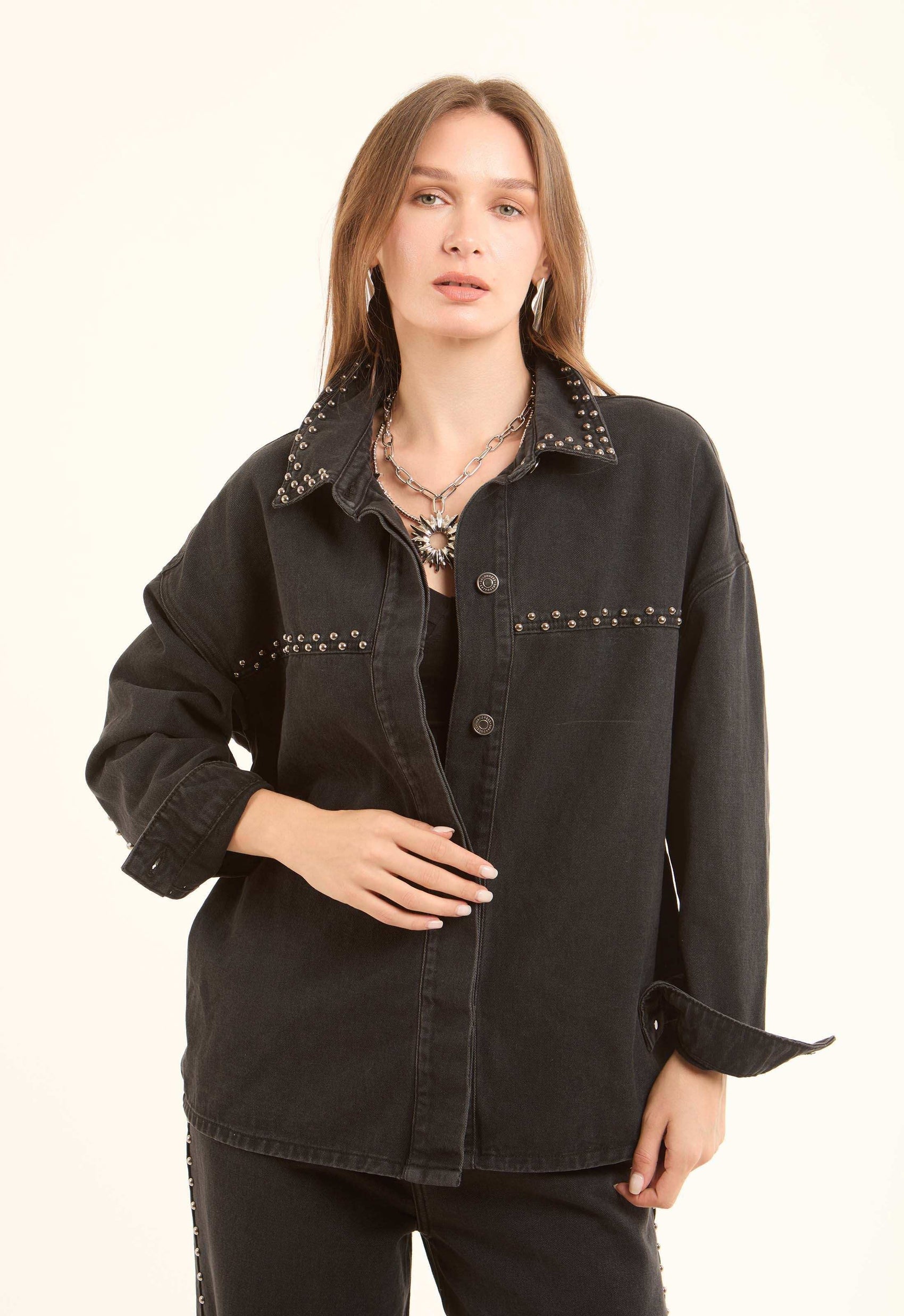Studded Oversized Denim Overshirt