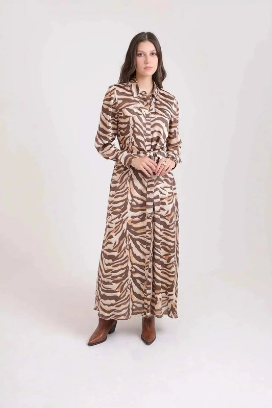 Maxi Zebra Dress with Drawstring Waist