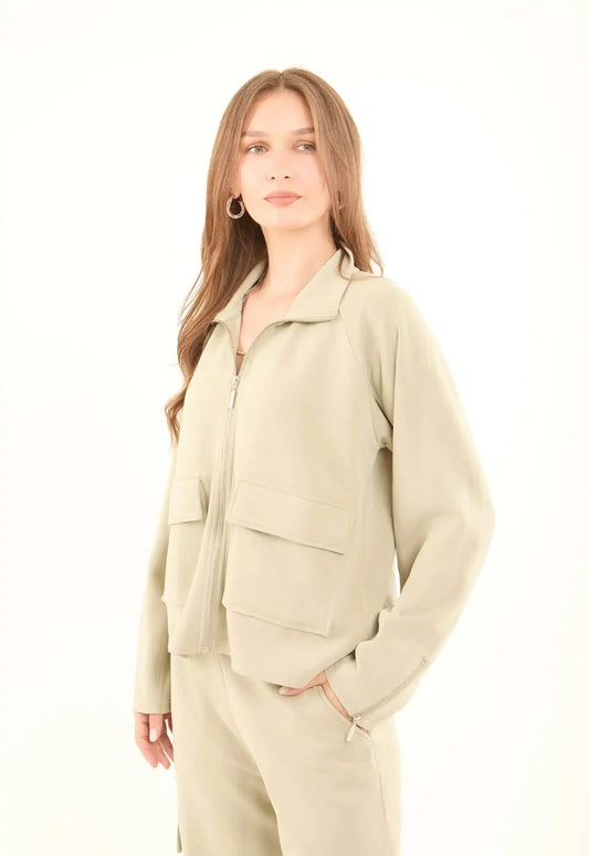 Solid Zip-Up Jacket with Front Pockets