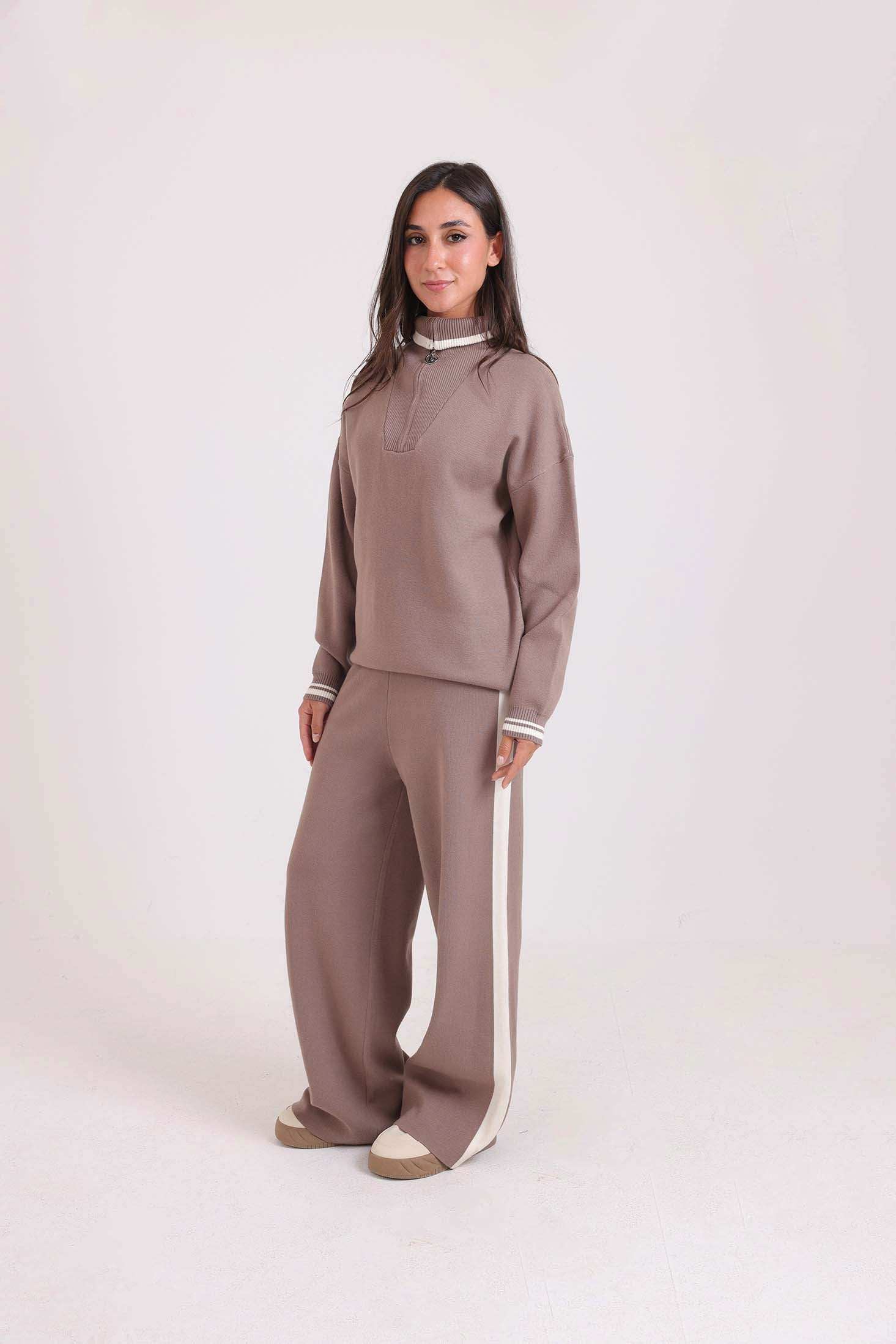 Piping Zipped Sweater with Front Pockets