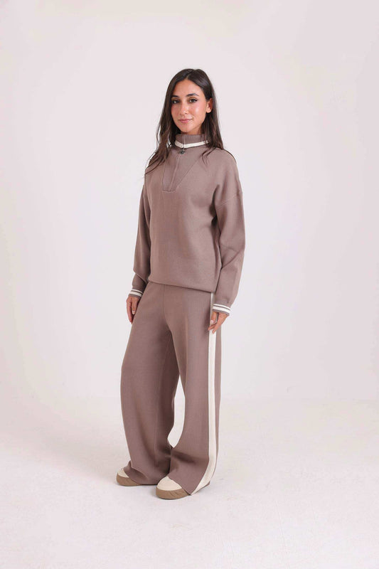 Piping Zipped Sweater with Front Pockets