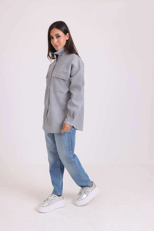 Stand Collar Relaxed Fit Buttoned Shirt