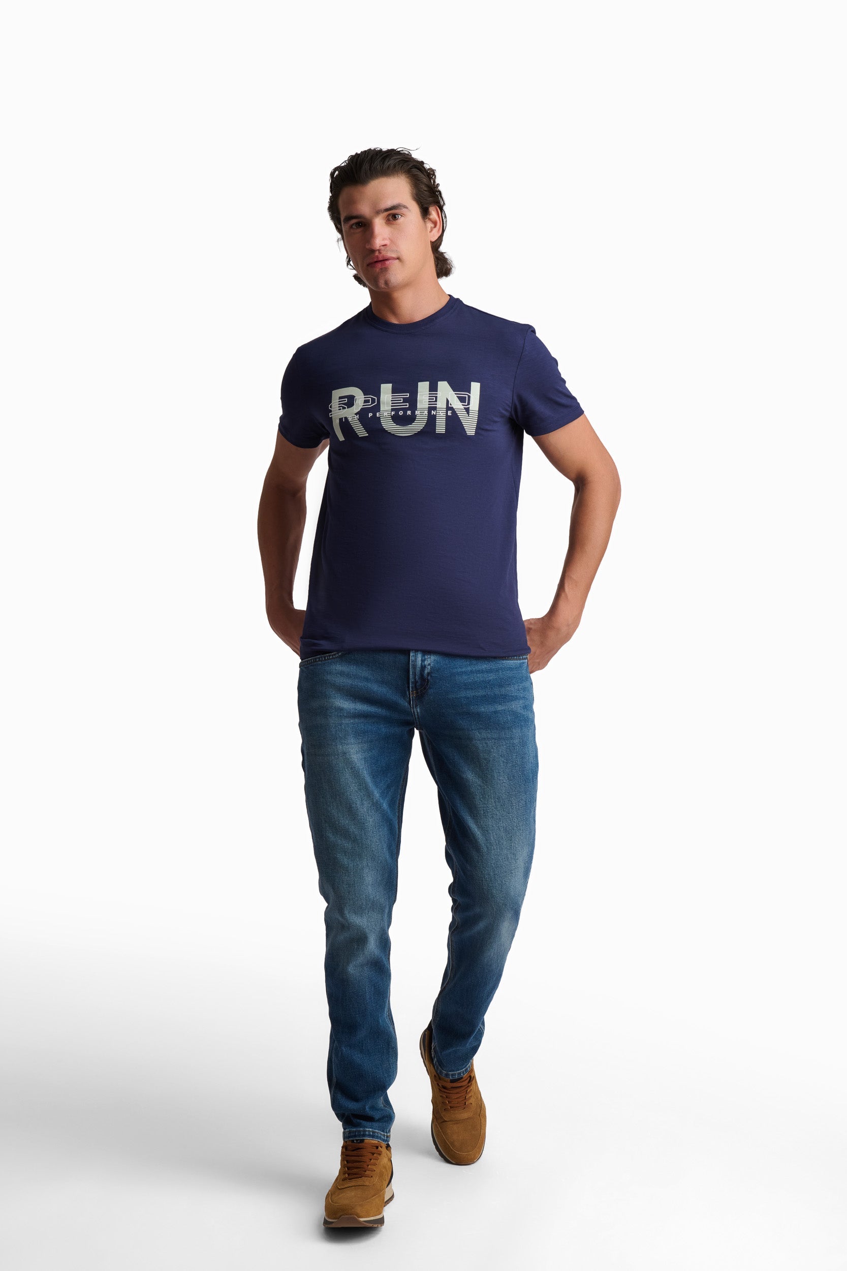 تي-شيرت رجالي كحلي قطن بطبعة RUN