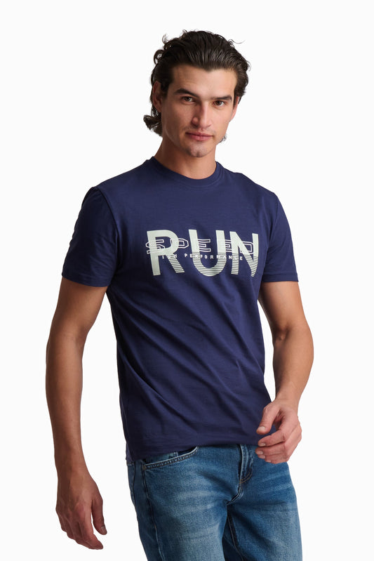 تي-شيرت رجالي كحلي قطن بطبعة RUN