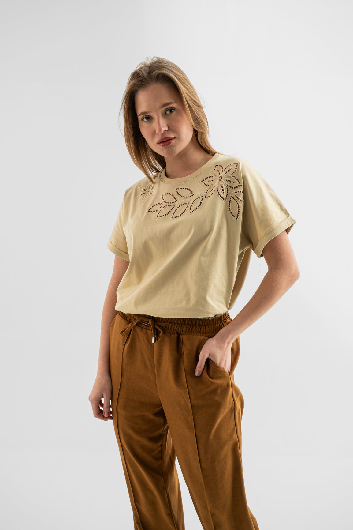 Cotton Jersey Top with Embroidery
