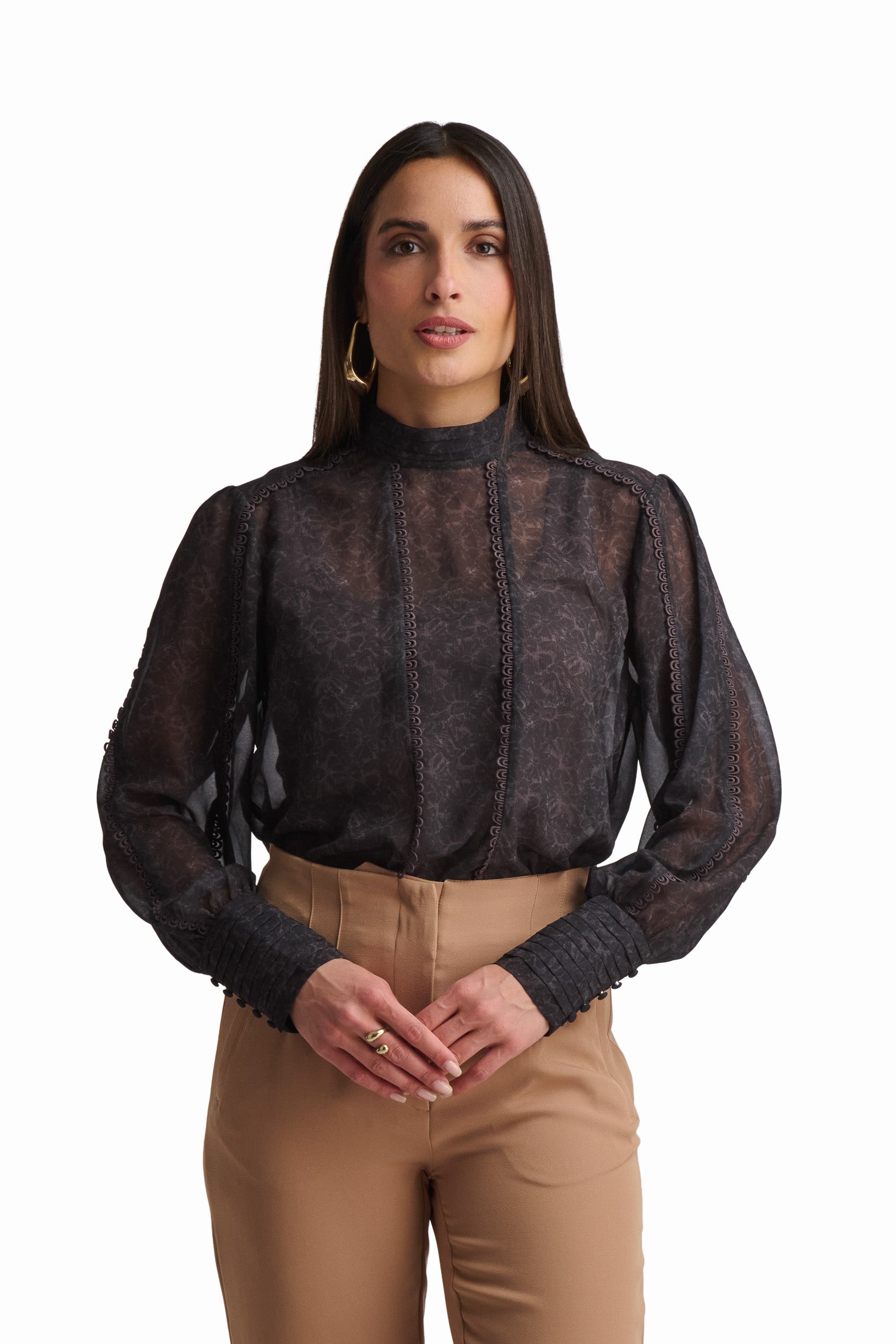 Black Blouse with Textured Detail