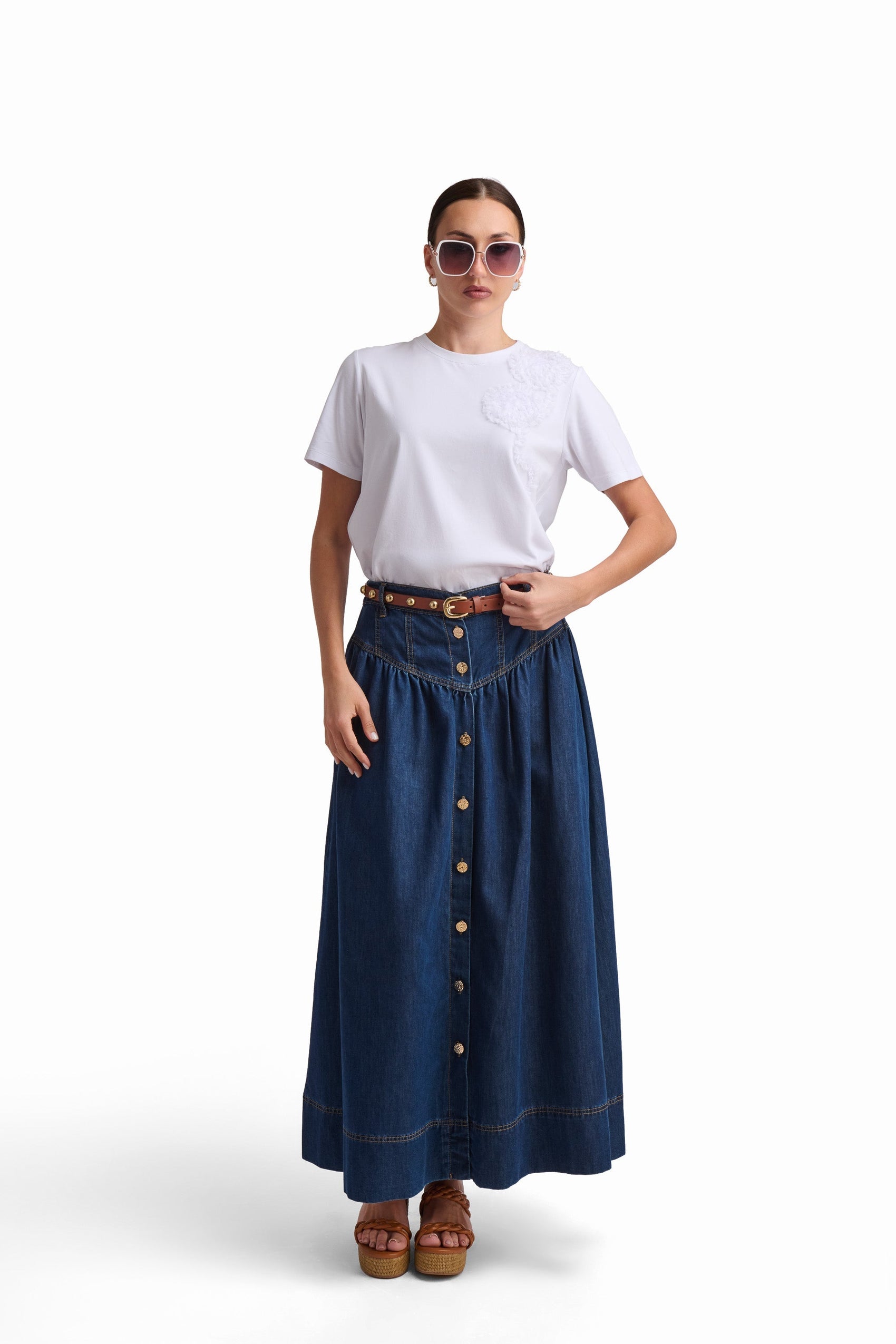 Floral Appliqué Viscose T-Shirt