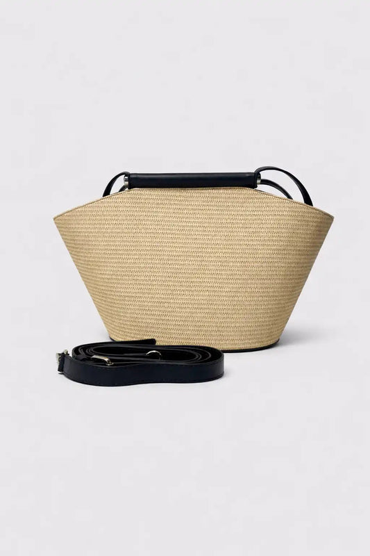 Natural Texture Structured Bag with Black Details