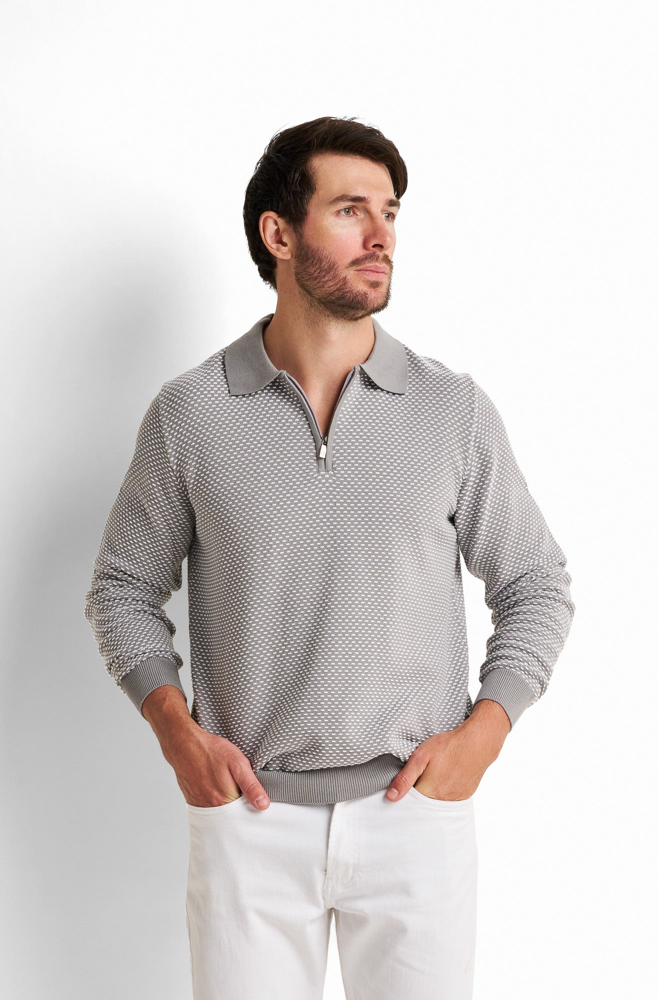Zip-Front Collared Pullover