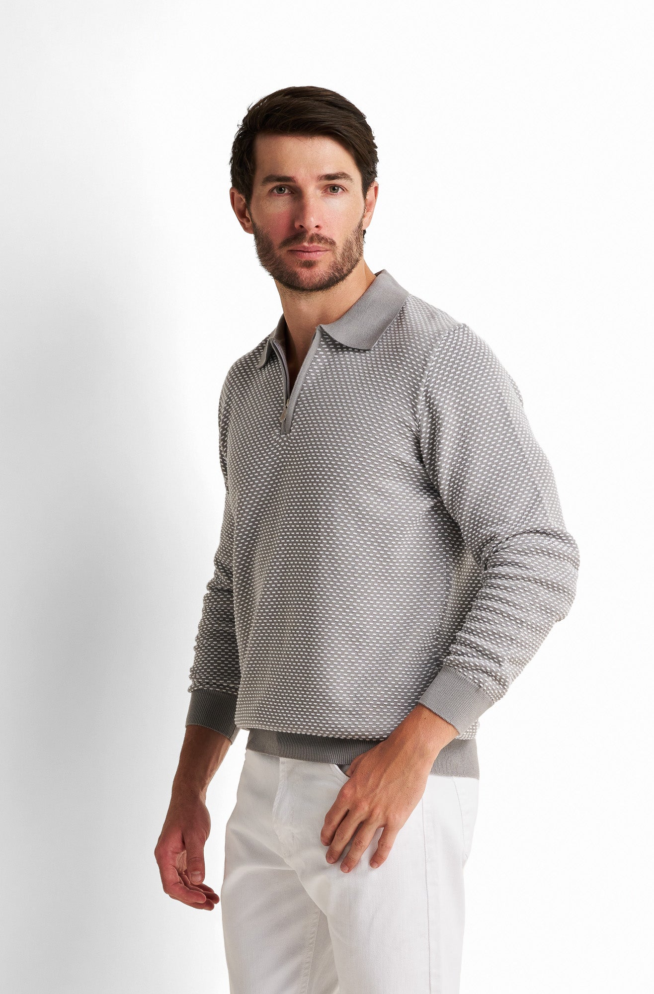 Zip-Front Collared Pullover