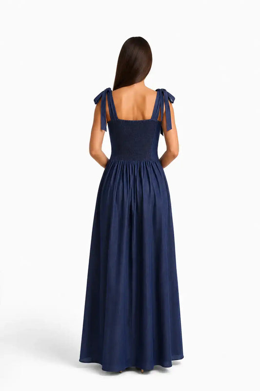 Navy Tie-Shoulder Maxi Dress